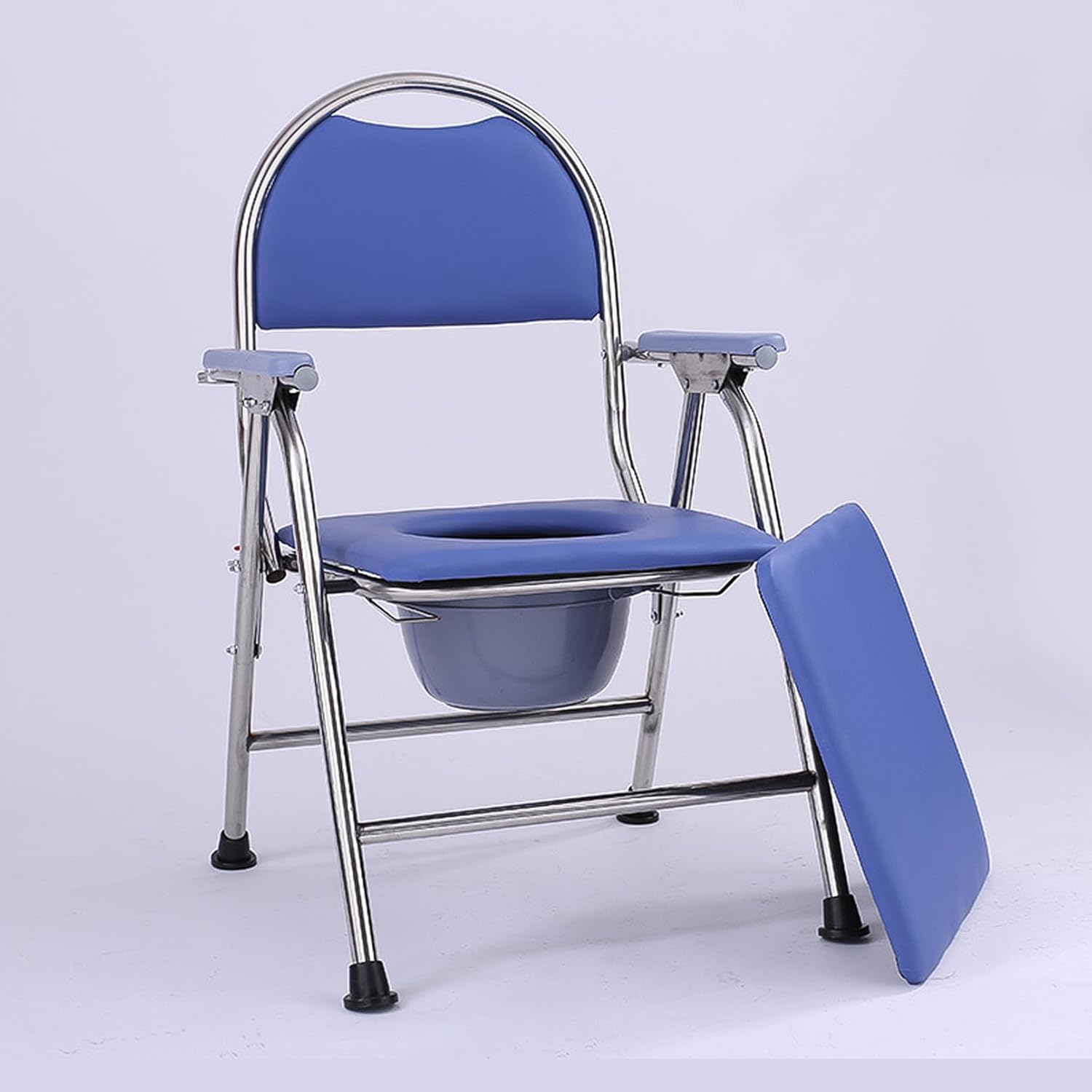 ポータブルトイレ 災害用 折りたたみ 簡易トイレ 介護 高さ調整 災害 ステンレス バケツ 55*50*90 耐荷重150kg 蓋付き 手すり 肘掛け持ち運び便利 スライド式バケツ 手すり付き クッシ