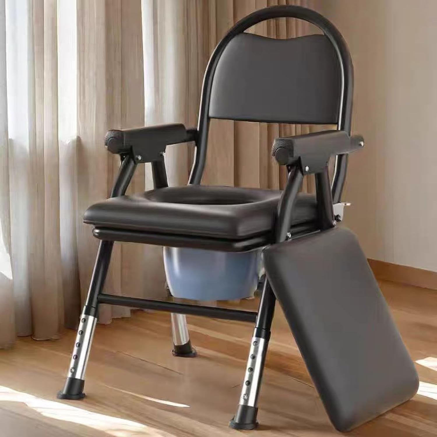 ポータブルトイレ 簡易トイレ 屋外用トイレ 折りたたみ 56*59*86.5H 水洗い可 簡易便座 高さ調節 アルミ合金材質 安全性高い 高さ調整 タイプ2 スライド式バケツ 高さ5段階調節 手すり付