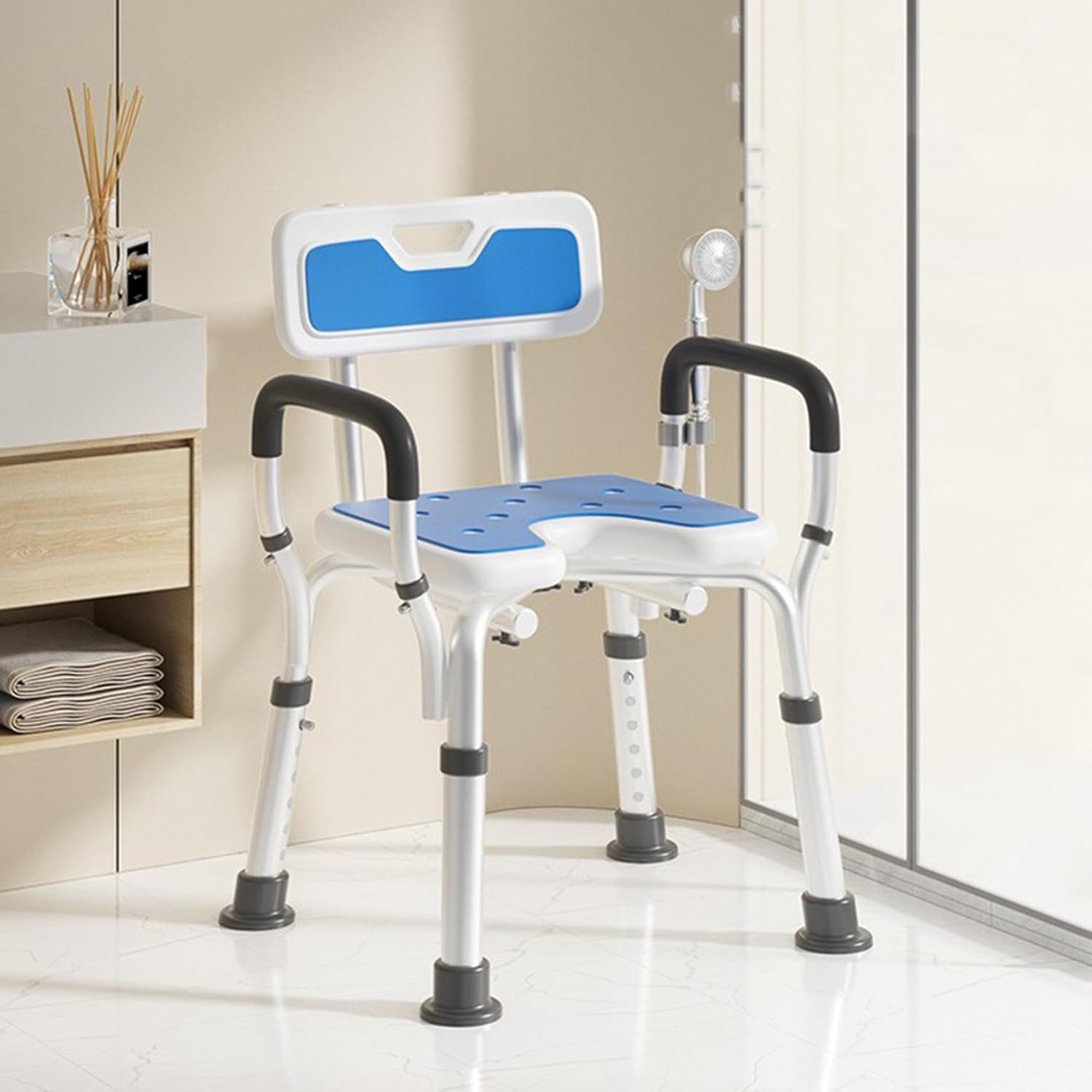 シャワーチェア 150kg 介護 50*45*71.5 風呂椅子 ハイタイプ タイプ2 バスチェア 手すり 肘掛け 背もたれ 高齢者 風呂イス 風呂チェア コンパクト 入浴補助 脚先ゴム 滑り止め 排