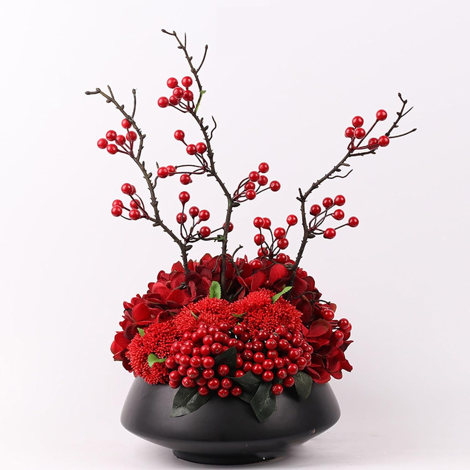 造花 インテリア カラー2 和風 フェイクグリーン 卓上 本物そっくり 耐退色 25*25*40 耐候 茶室 ティーテーブル 茂る外観 繊細な葉 自然な姿 生気に満ち DIY プレゼント 陶器花瓶付き