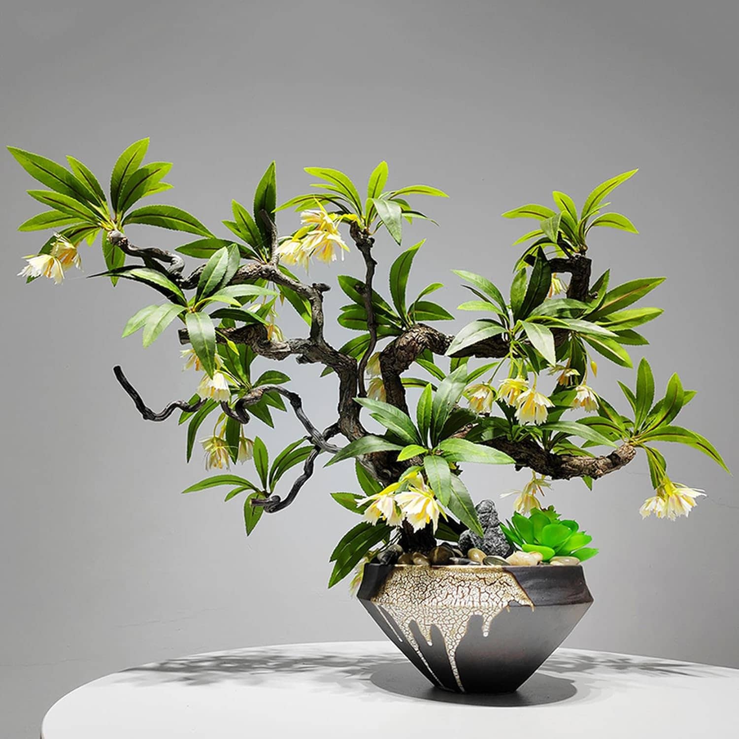 侘寂風 造花アレンジ 陶器花瓶付き 人工枝 インテリア 卓上 室内 F リビング 玄関 オフィス ロビー 新中式 和モダン 自然な姿 長持ち 耐退色 耐候 01セット 色褪せ防止 生け花 新築祝い 人