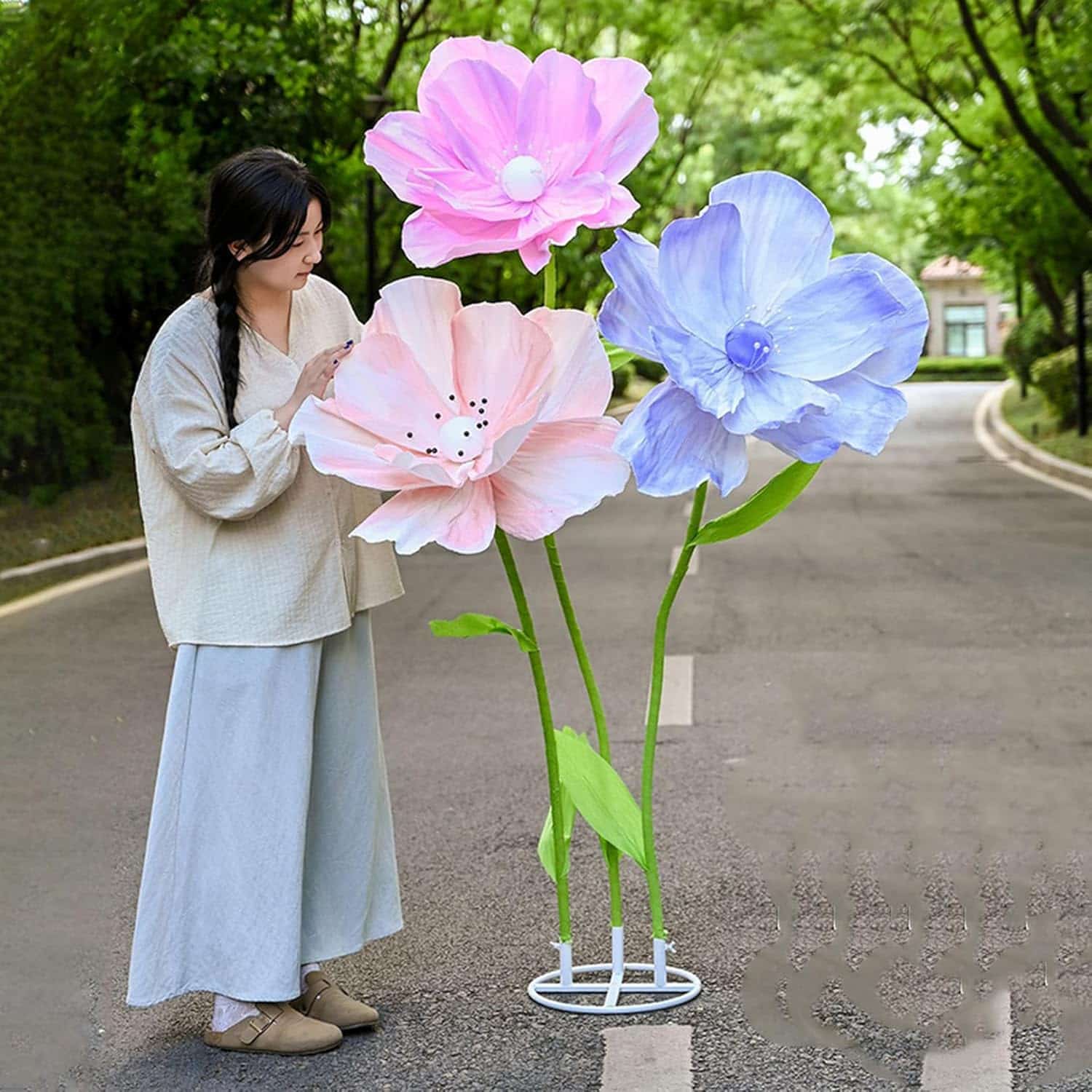 大輪 造花 カラー3 虞美人 手作り 立体フェイクフラワー 本物そっくり インテリア 商業施設 店舗 ショーウィンドー ディスプレイ イベント 3.SET ウェディング 巨大な花 会場装飾 繰り返し使