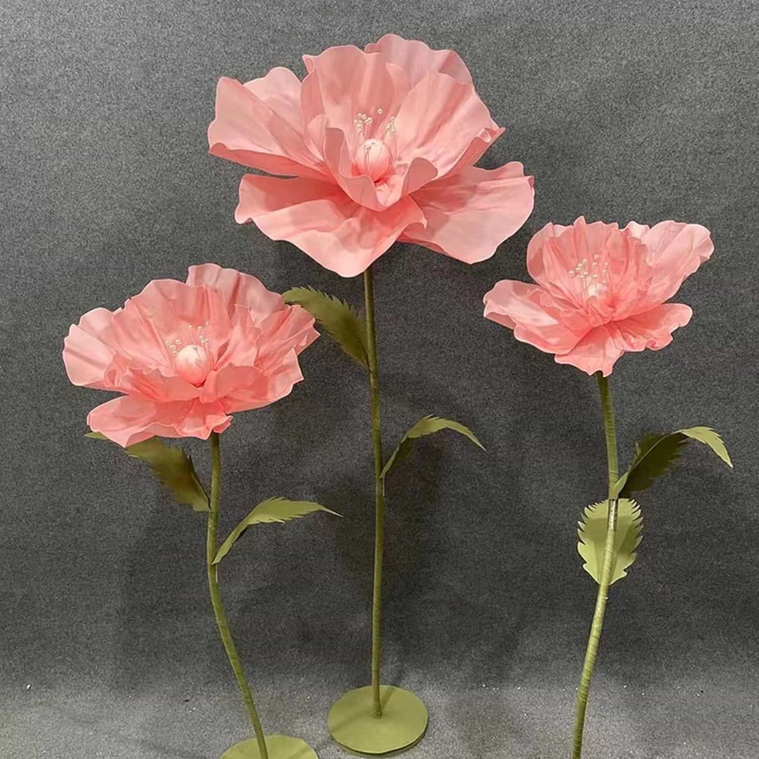 造花 虞美人 フェイクグリーン 立体大輪 手作り 大型 カラー5 アートフラワー 巨大 3.SET ディスプレイ ウエディング ホテル エントランス 商業施設 美陳 繰り返し使用可 人工観葉植物 高さ