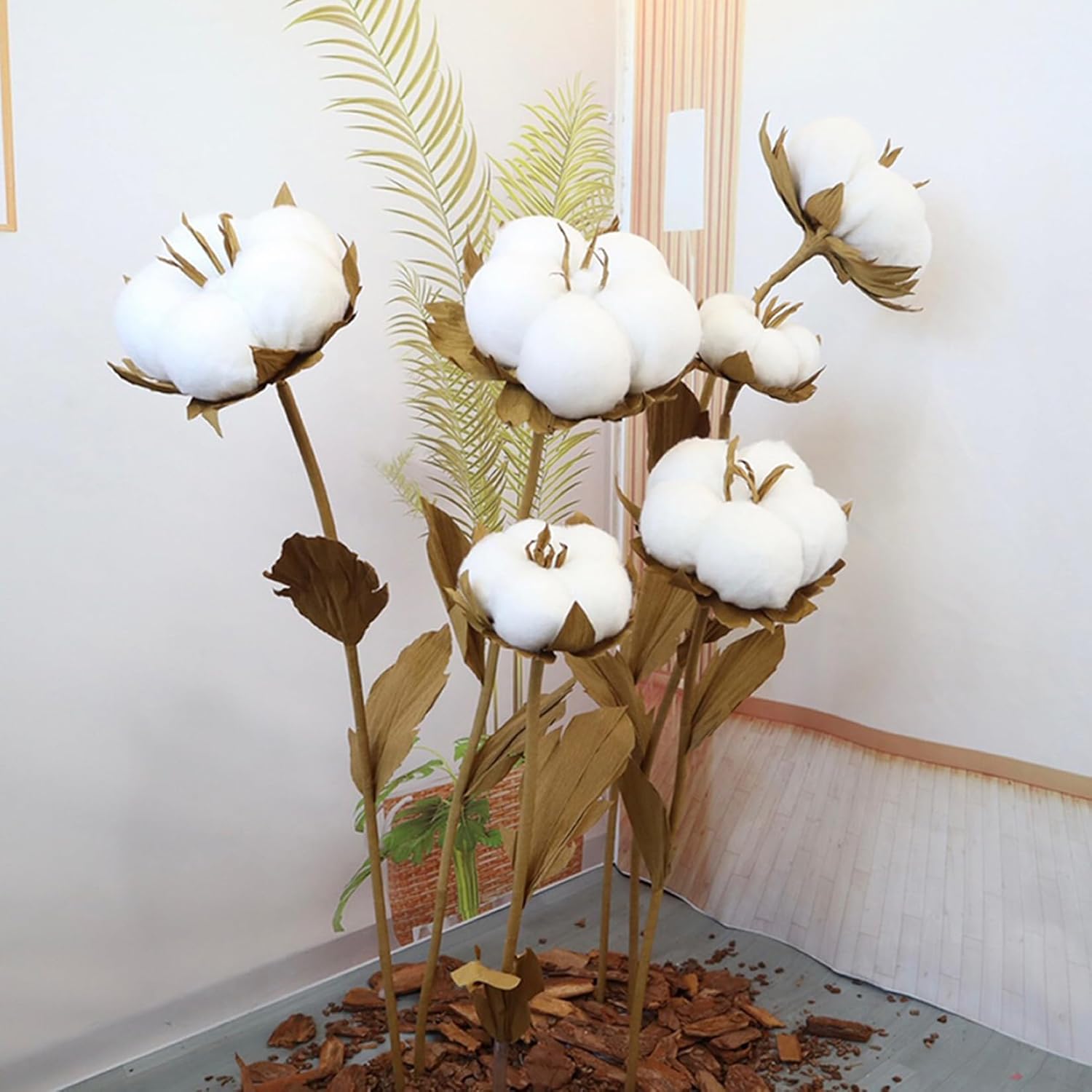造花 綿 コットン 大型 白い ふわふわ ホワイト 本物そっくり 立体大輪 ディスプレイ ウエディング 会場装飾 35*150CM 店舗 ショーウィンドー 商業施設 美陳 アートフラワー 存在感が目立|Funny Life 店