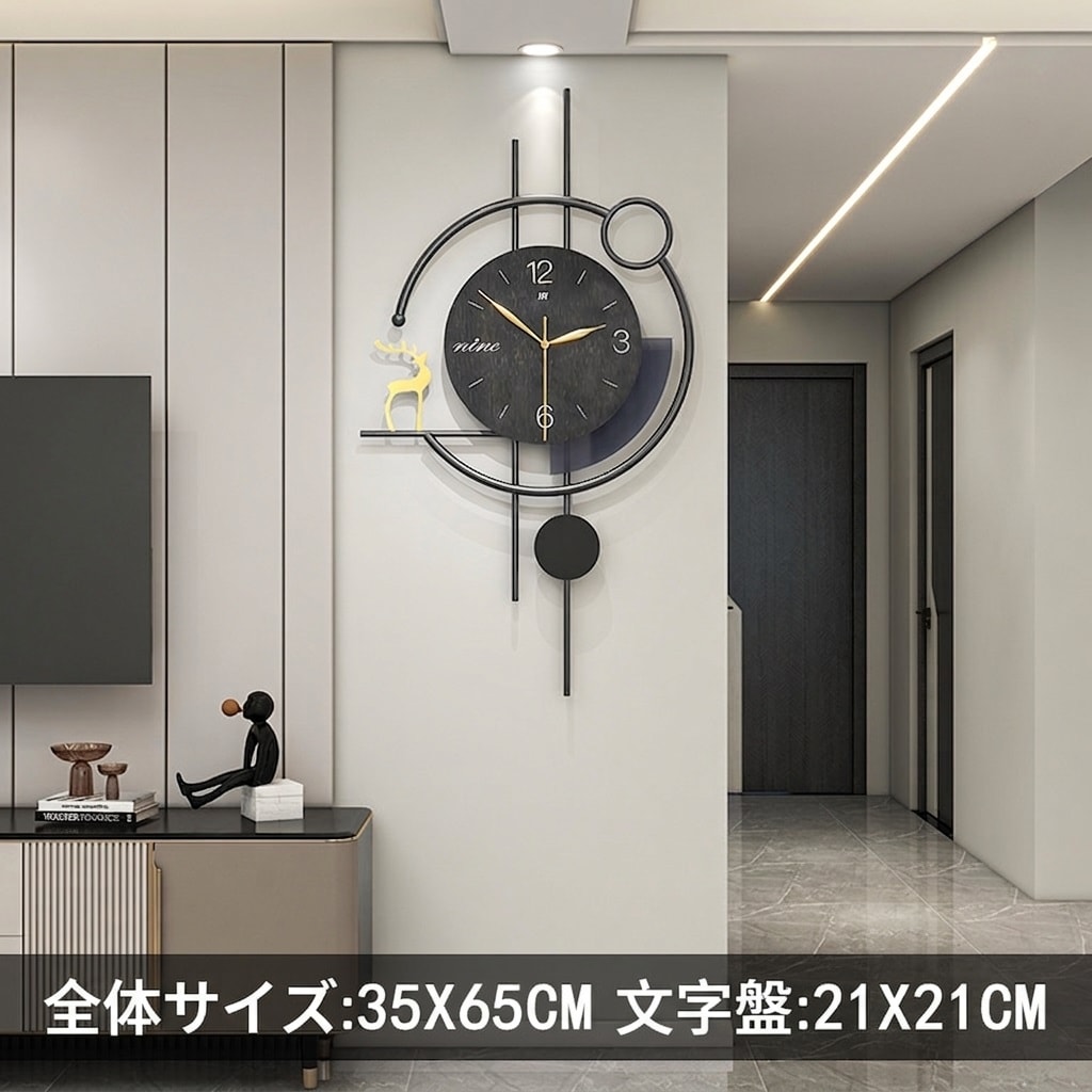 掛け時計 壁掛け時計 おしゃれ 北欧風 モダン 鹿モチーフ 静音 連続秒針 幾何学デザイン 豪華 壁飾り インテリア リビング 玄関 寝室 オフィス 贈り物 プレゼント 乾電池式 お洒落 大きい ウォ