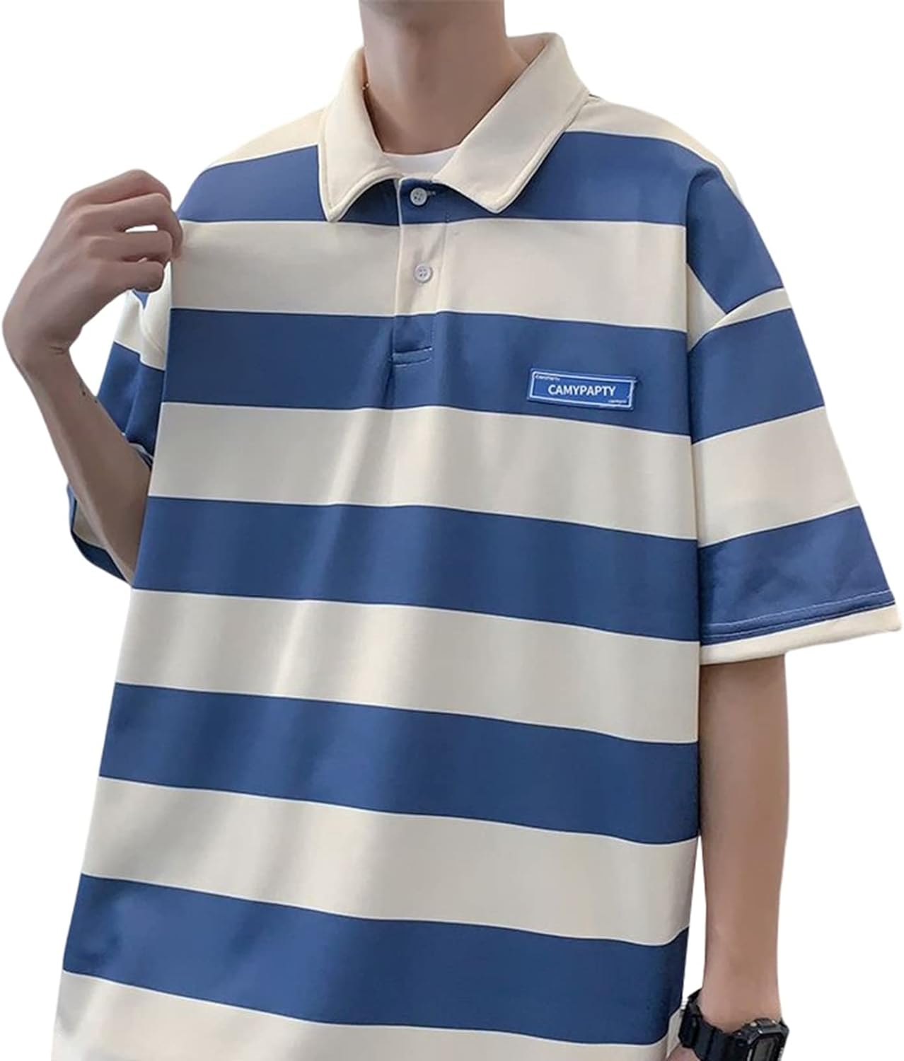 S-2XL ポロシャツ Tシャツ メンズ 半袖 夏 薄手 柔らかい 快適 通気性 カットソー 大きいサイズ ゆったり ストレッチ ティーシャツ カジュアル 通勤 通学 着回し おしゃれ ボーダー柄 4