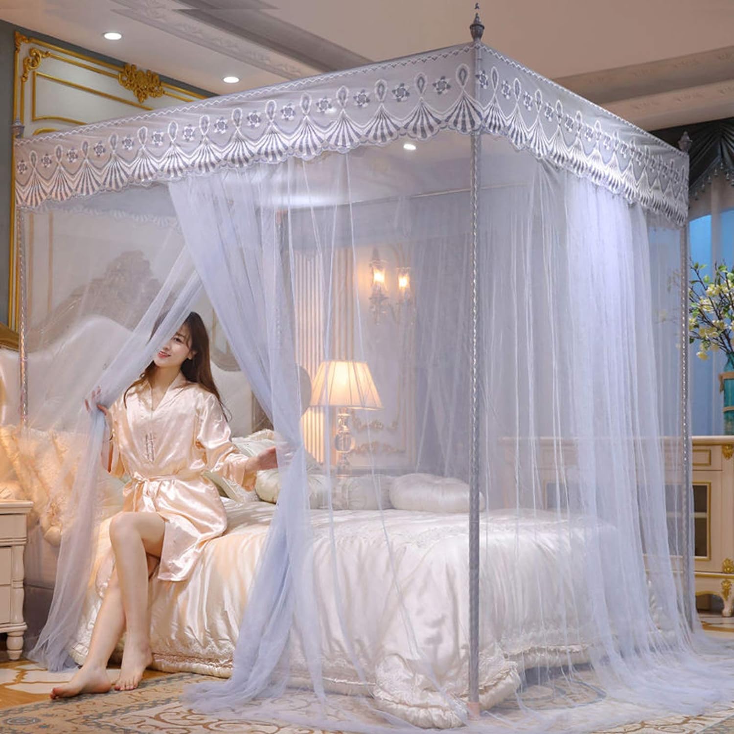 蚊帳 吊り下げ お姫様気分 可愛い 折りたたみ モスキートネット 虫除け対策 パレススタイル 軽量 高密度 ムカデ対策 収納便利 取り付け簡単 装飾用|Funny Life 店