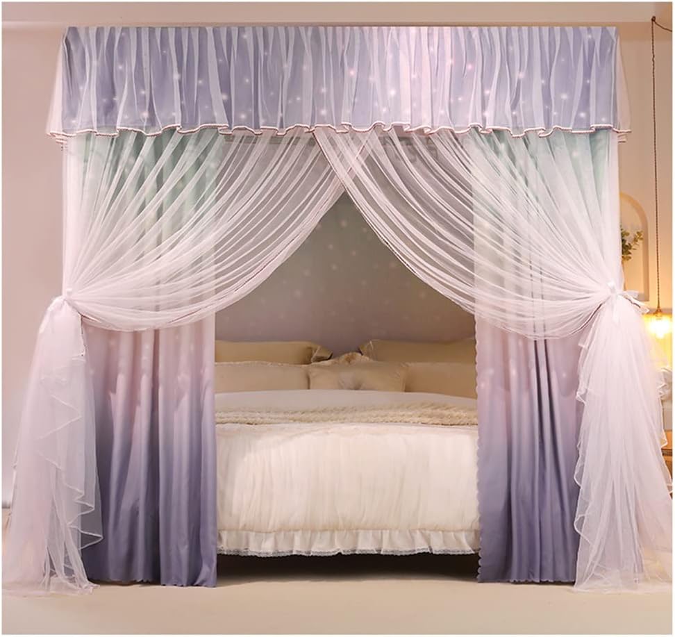 天蓋 シングルダブルベッド用の4コーナーベッド天蓋付き蚊帳、フォーシーズンズベッドカーテンキャノピー蚊帳女の子男の子大人用 (Color : Style 3 Size : 120X200X200CM｜Funny Life 店