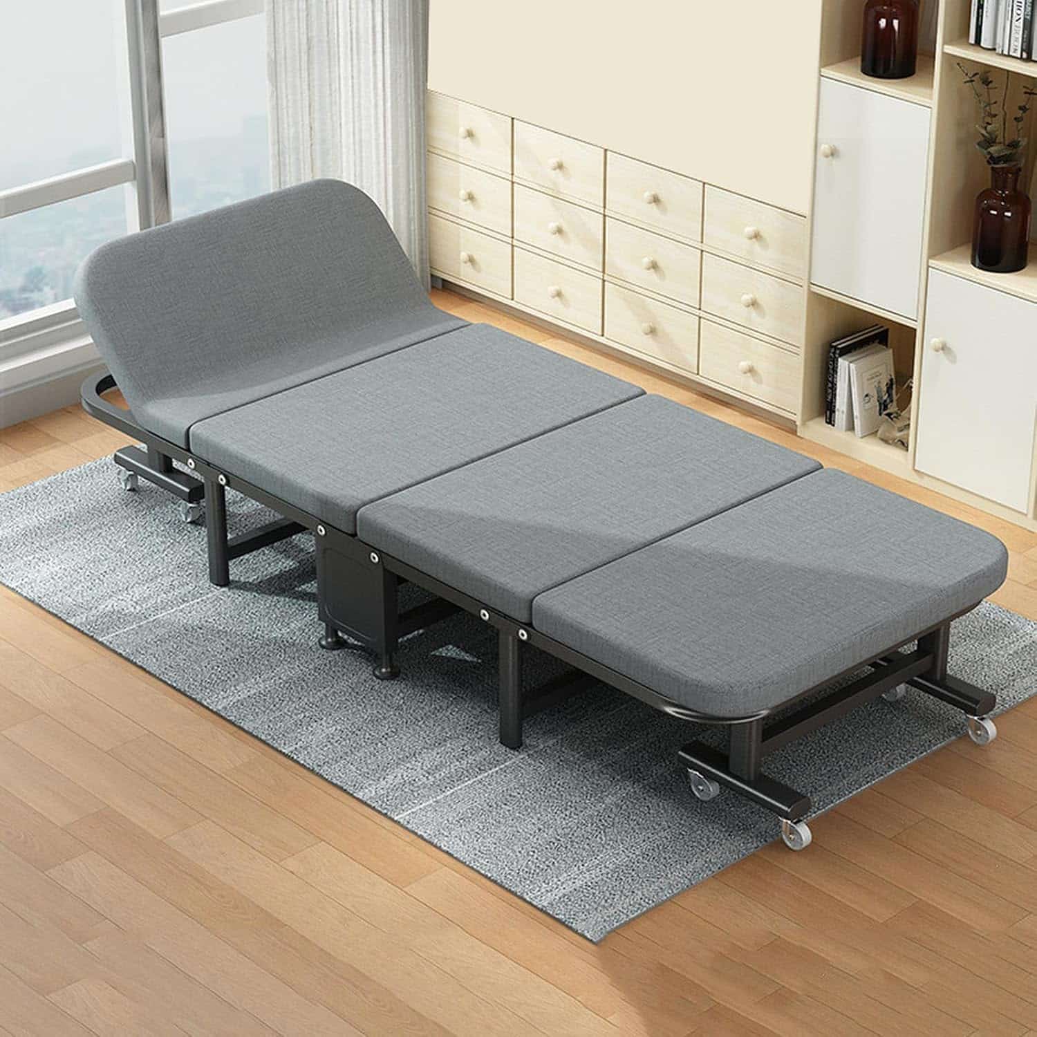 四つ折り 折り畳みベッド シングル コンパクト 調節可能な背もたれ 寝れる 大人用 60CM オフィス 昼寝 仮眠 休憩 来客用 携帯便利 省スペース 耐荷重 簡易コット 日常的使用 一人暮らし キャ｜Funny Life 店