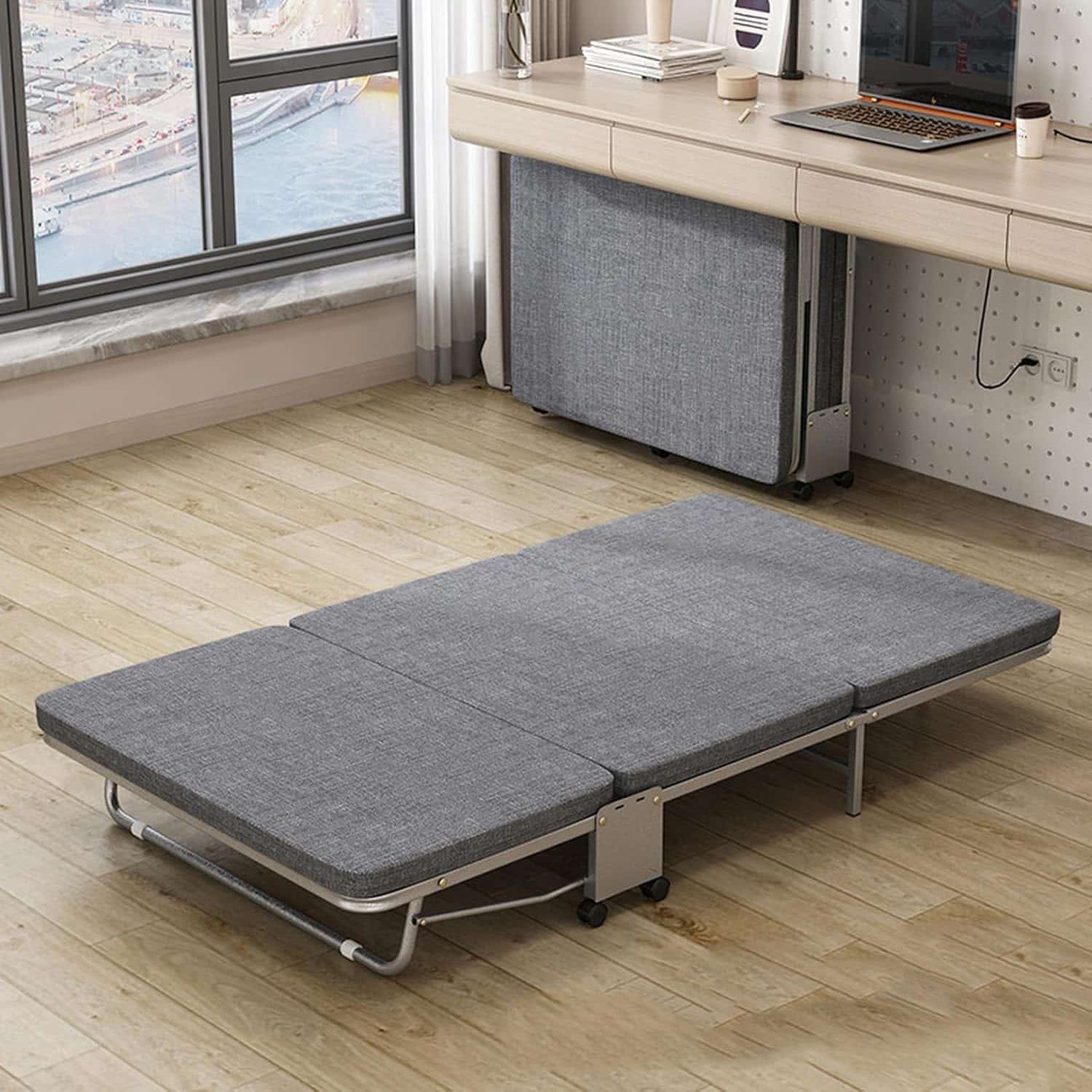 折りたたみベッド 昼寝 シングル 大人用 オフィス 70CM 仮眠 休憩 来客用 ラテックスマット 携帯便利 省スペース 低反発ウレタン マットレス付き コンパクト 四つ折り 耐荷重 簡易コット キャ|Funny Life 店