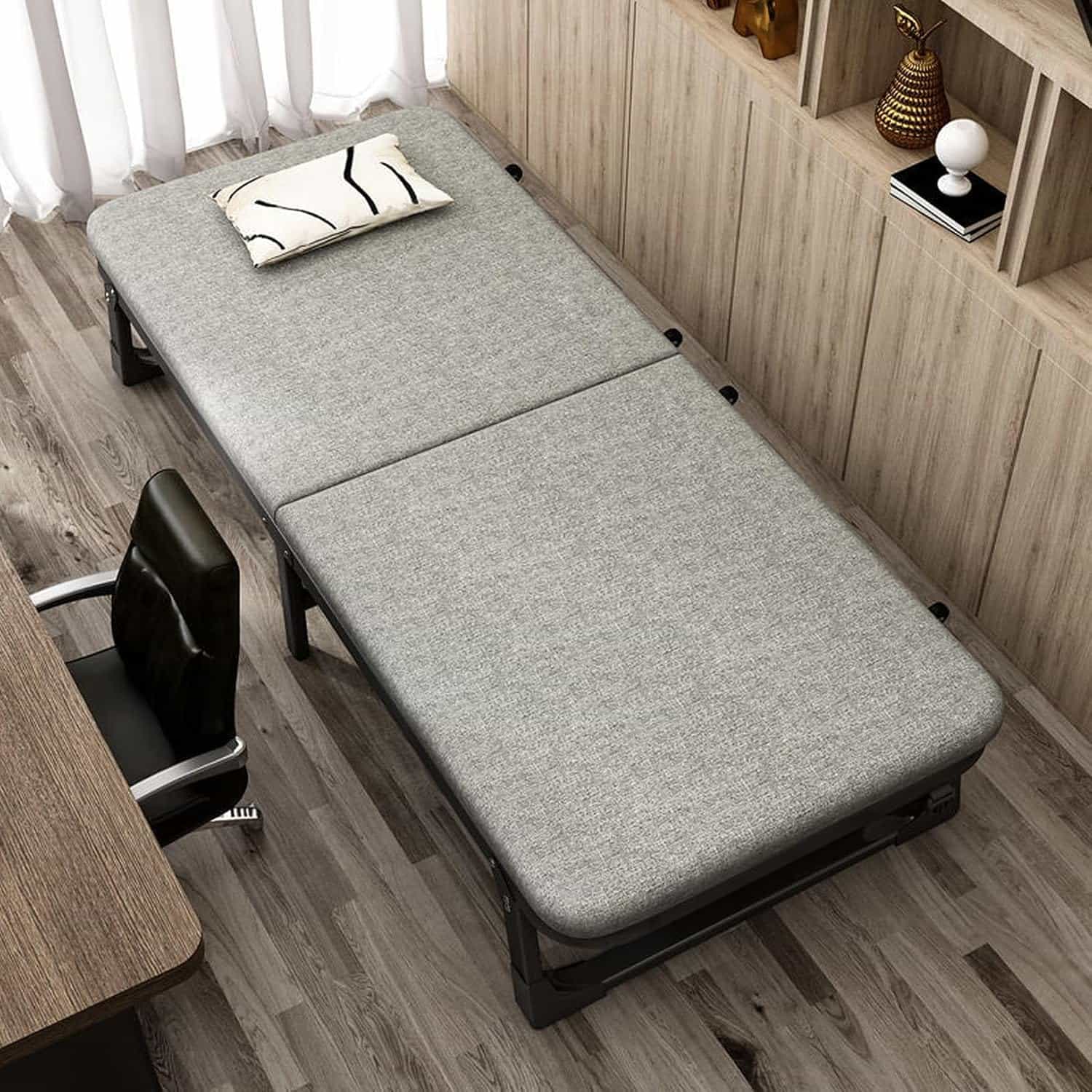 折りたたみベッド シングル 一人掛け 簡易ベッド 軽量 オフィス 60CM お庭 自宅用 昼寝用 休憩 合金フレーム 持ち運びやすい 簡易収納 スポンジマット 耐荷重 四つ折り キャスター付き プレゼ｜Funny Life 店