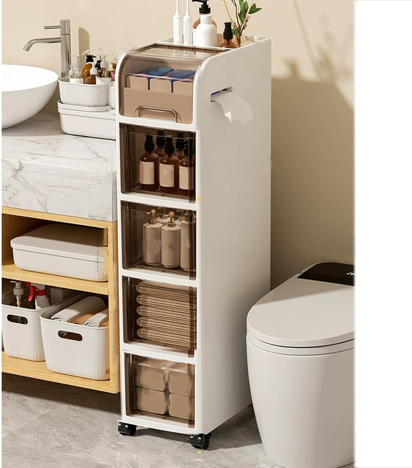 隙間収納 キッチン 25*40*102 収納ボックス 収納ケース 引き出しプラスチック製 防水 防塵 タイプ3 移動が容易 組み立てが簡単 調味料収納 小物収納 小物置き場 プラスチック 引き出し バ｜Funny Life 店