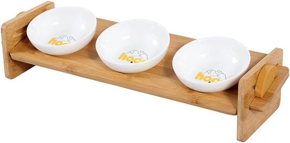 猫 食器 猫犬食器 猫 餌入れ 猫 フードボウル 餌台 食器スタント ネコボウル ねこエサ入れ 陶器製 5種類のセット方法がある竹製のスタンド 高さ調整可能 食べやすい 斜め餌台 おやつ皿 小型犬 セ