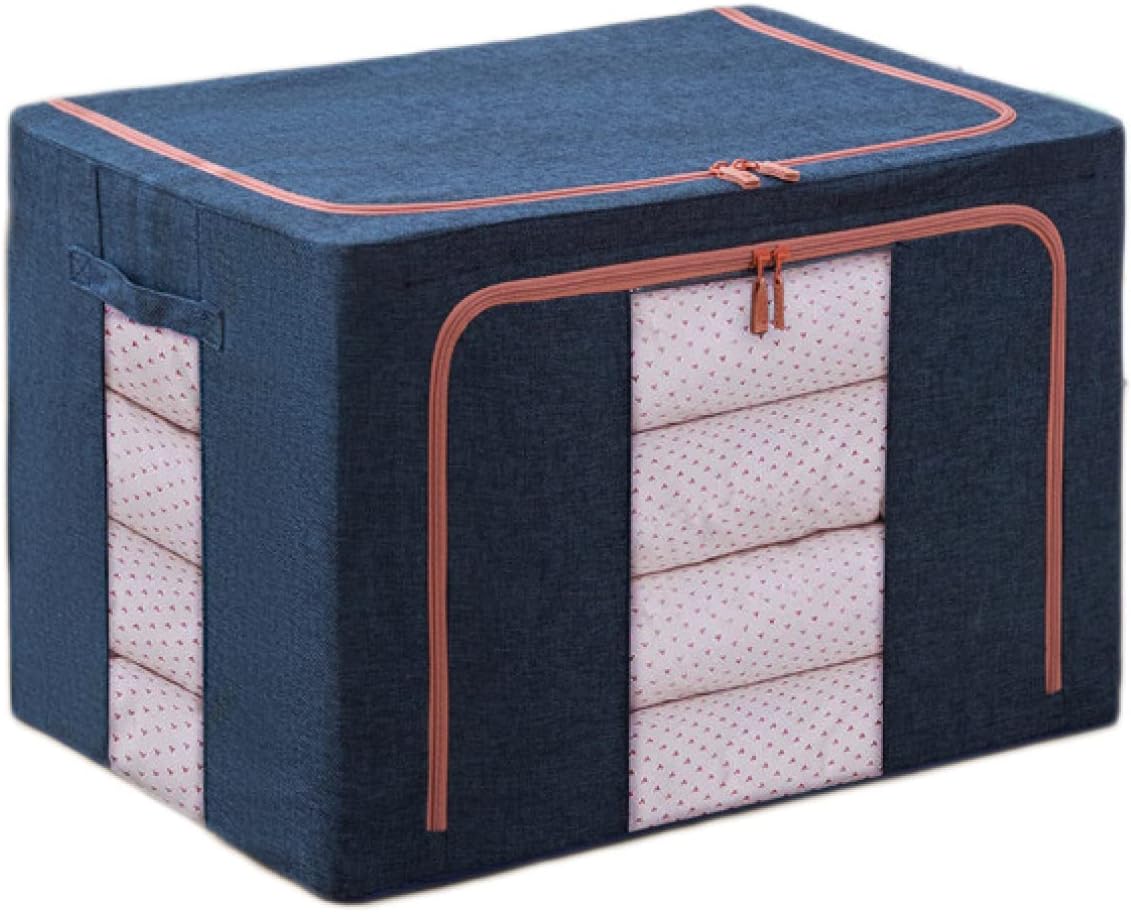 収納ボックス 収納ケース 大容量 3個セット 100L*3 透明窓 折り畳み 取っ手付き 蓋付き 積み重ね可能 おしゃれ 整理ボックス 洗える 防塵 防湿 無臭 ブルーA 綿麻 大容量 高耐久性 ハン｜Funny Life 店