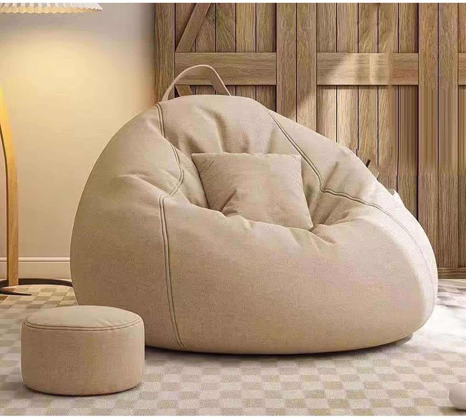 座椅子 クッション ソファー 座いす 座イス ビーズクッション フロアクッション カーキ ビーズソファー 100*120cm PUレザー 座椅子 足置き ゲーム 読書 和室 北欧 おしゃれ かわいい|Funny Life 店