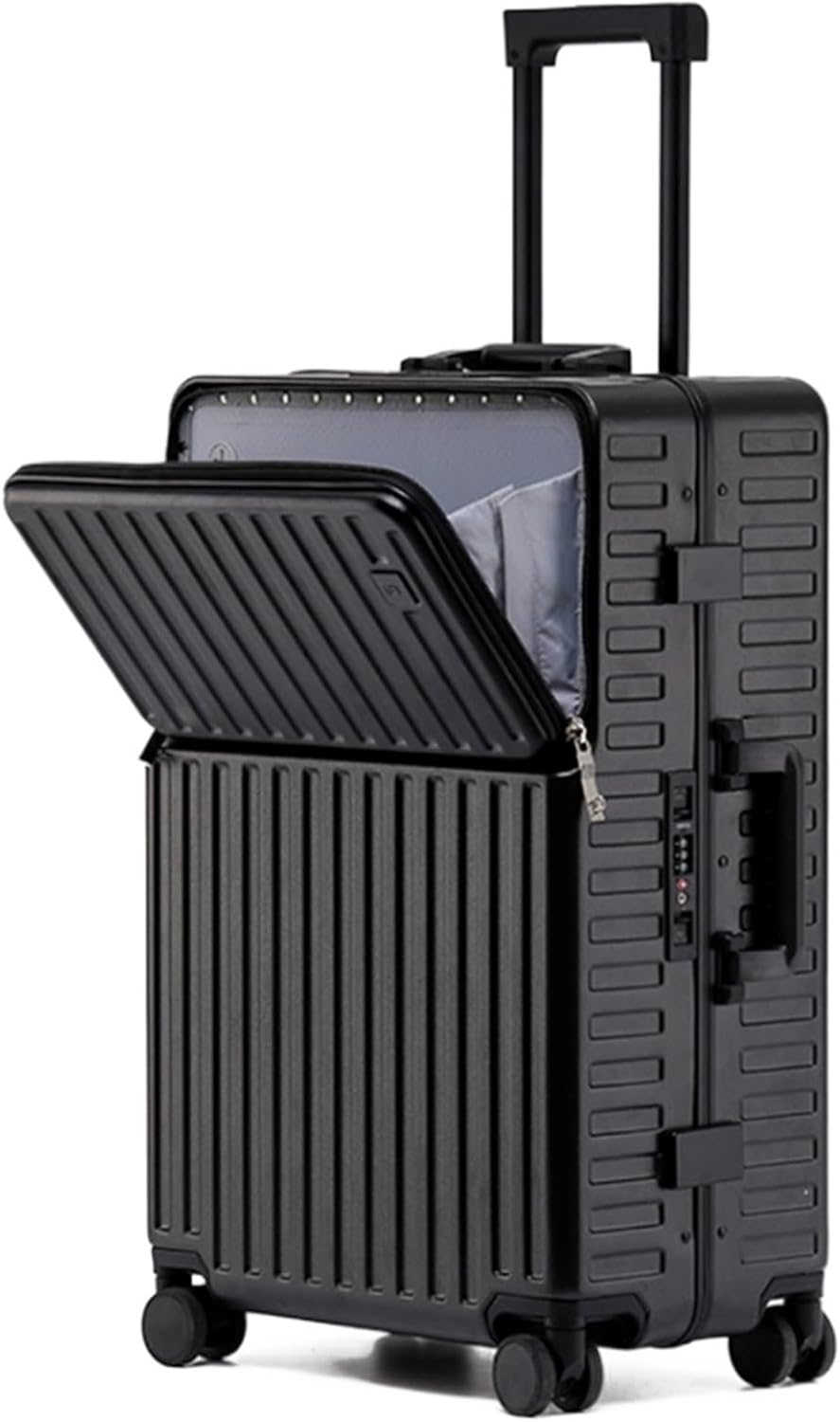 スーツケース キャリーバッグ 機内持込 ビジネス旅行用の荷物を充電するUSB??ポート付きスーツケース大容量スーツケース 超軽量 旅行出張 ホワ静音 傷が目たちにくい (Color : Black|Funny Life 店