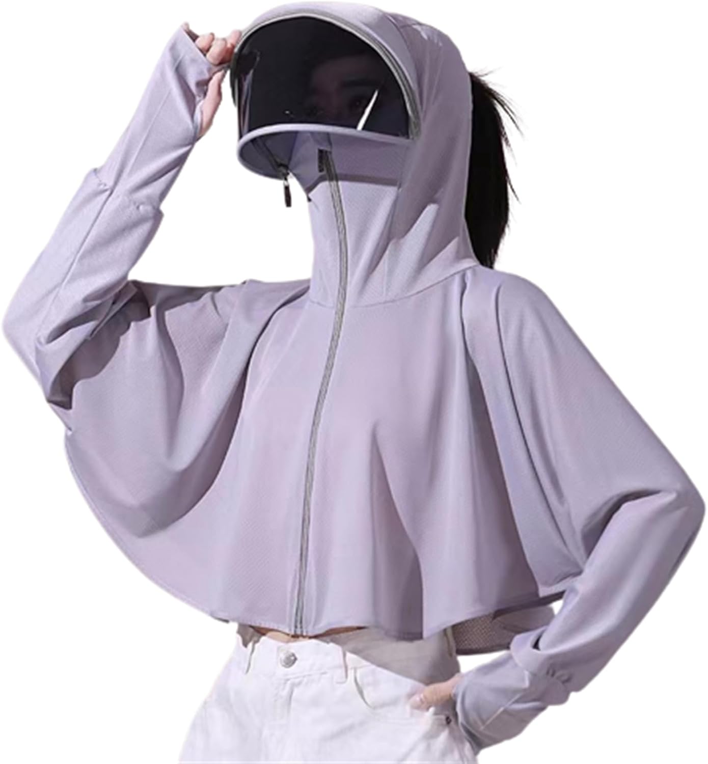 レディース サンバイザー付き uvカット フード パーカー 接触冷感 アイスシルク 日焼け対策服 日焼け防止 日焼け対策ウェア 長袖 速乾 UPF50+ 5,345円