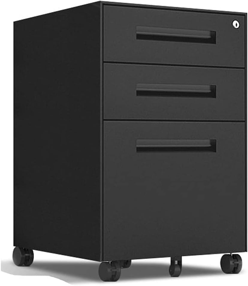 事務室押し込み納める3層ファイルキャビネットロックドロワー型押し込み厚く鋼板納める垂直方向整理保存用具仕合わせ棚、3色 (Color : A)