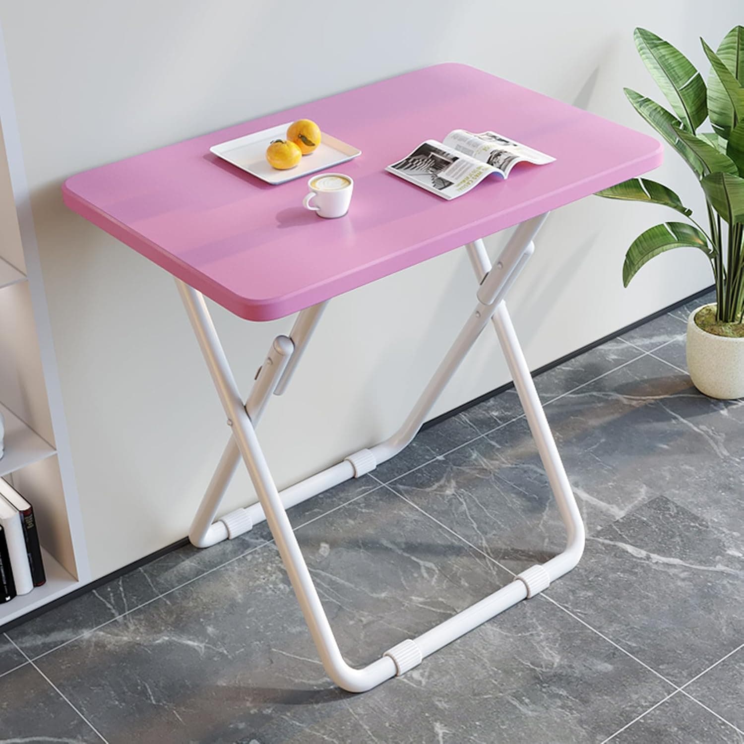 折りたたみテーブル 完成品 ピンク色 組み立て不要 軽量 省スペース ハイテーブル 簡易テーブル 折りたたみ机 折りたたみデスク ダイニングテーブル 折畳 折り畳み 折り畳める 食卓 食事テーブル 机|Funny Life 店