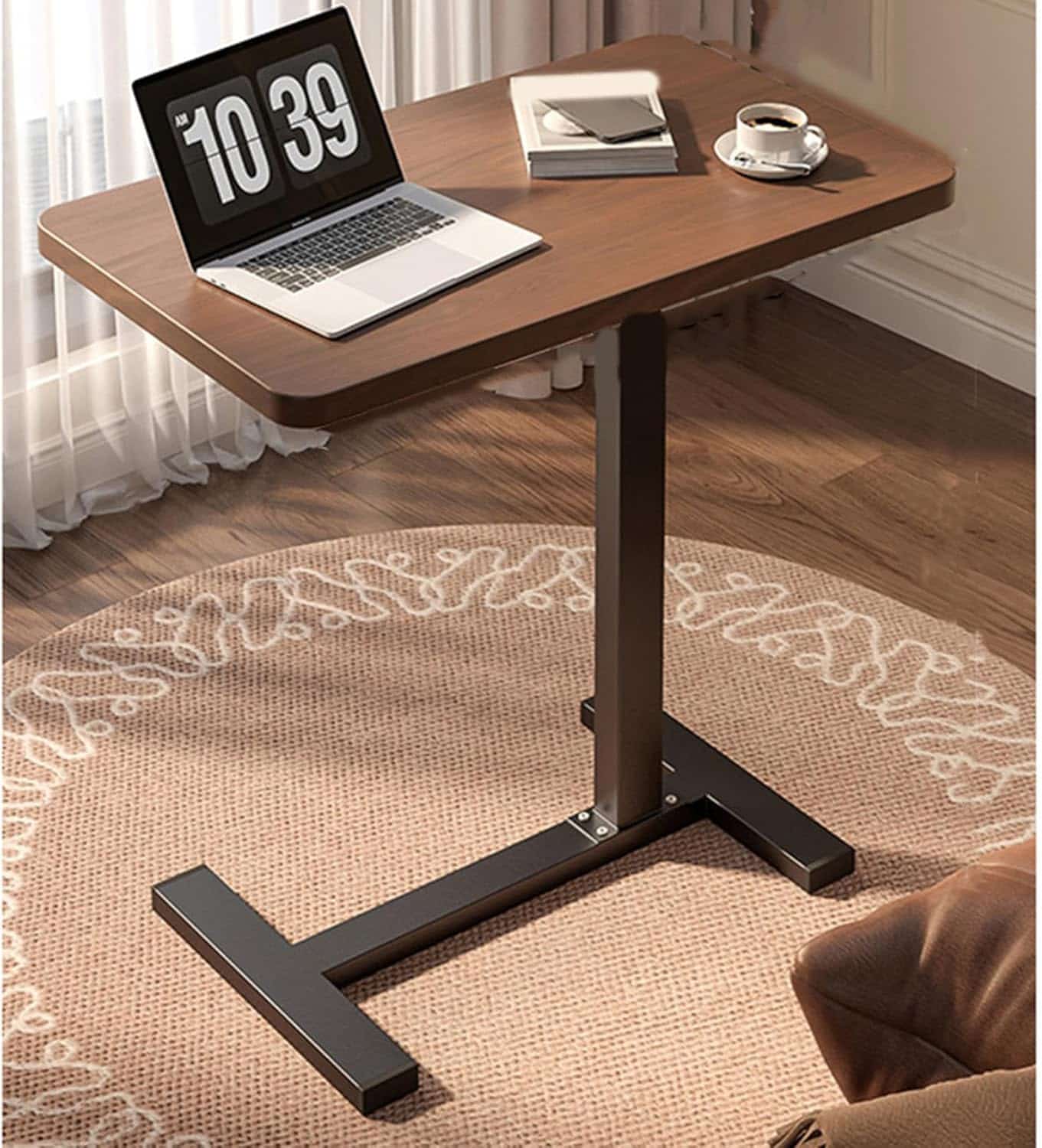 テーブル 折りたたみ 一人用 60*40*66cm 昇降式デスク ブラウン2 ベッドテーブル 組立簡単 折り畳み 軽量 勉強 テレワーク パソコンテーブル サイドテーブル スタンディングデスク ソファ|Funny Life 店