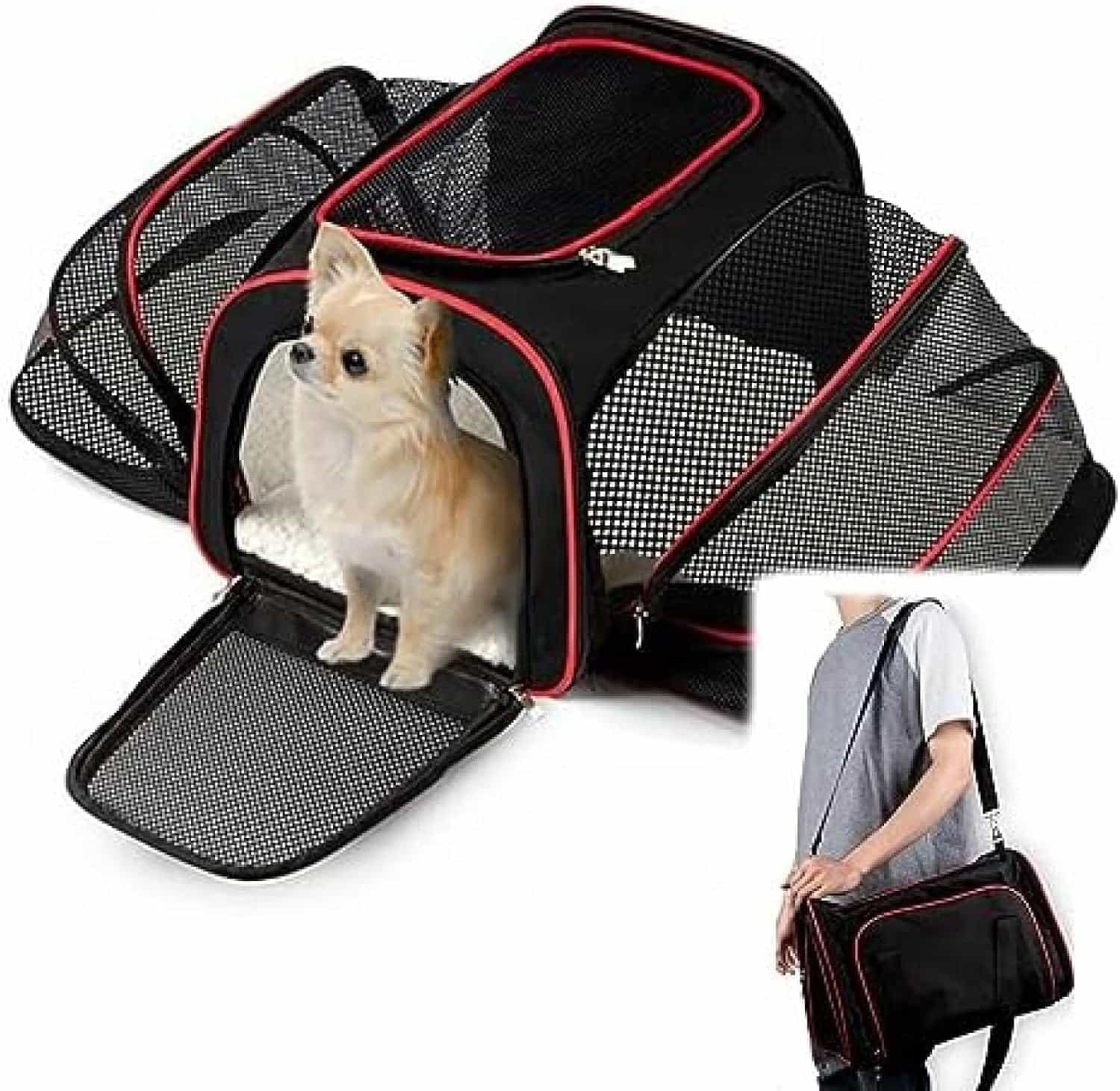 ペットキャリー 車用 小型犬用 6~8kg メッシュ素材 折り畳み ソフトキャリー 犬 猫 ウサギ 小動物 お出かけ 旅行 アウトドア 防災 ピクニック 避難 長距離移動 帰省 新幹線 電車 非常時|Funny Life 店