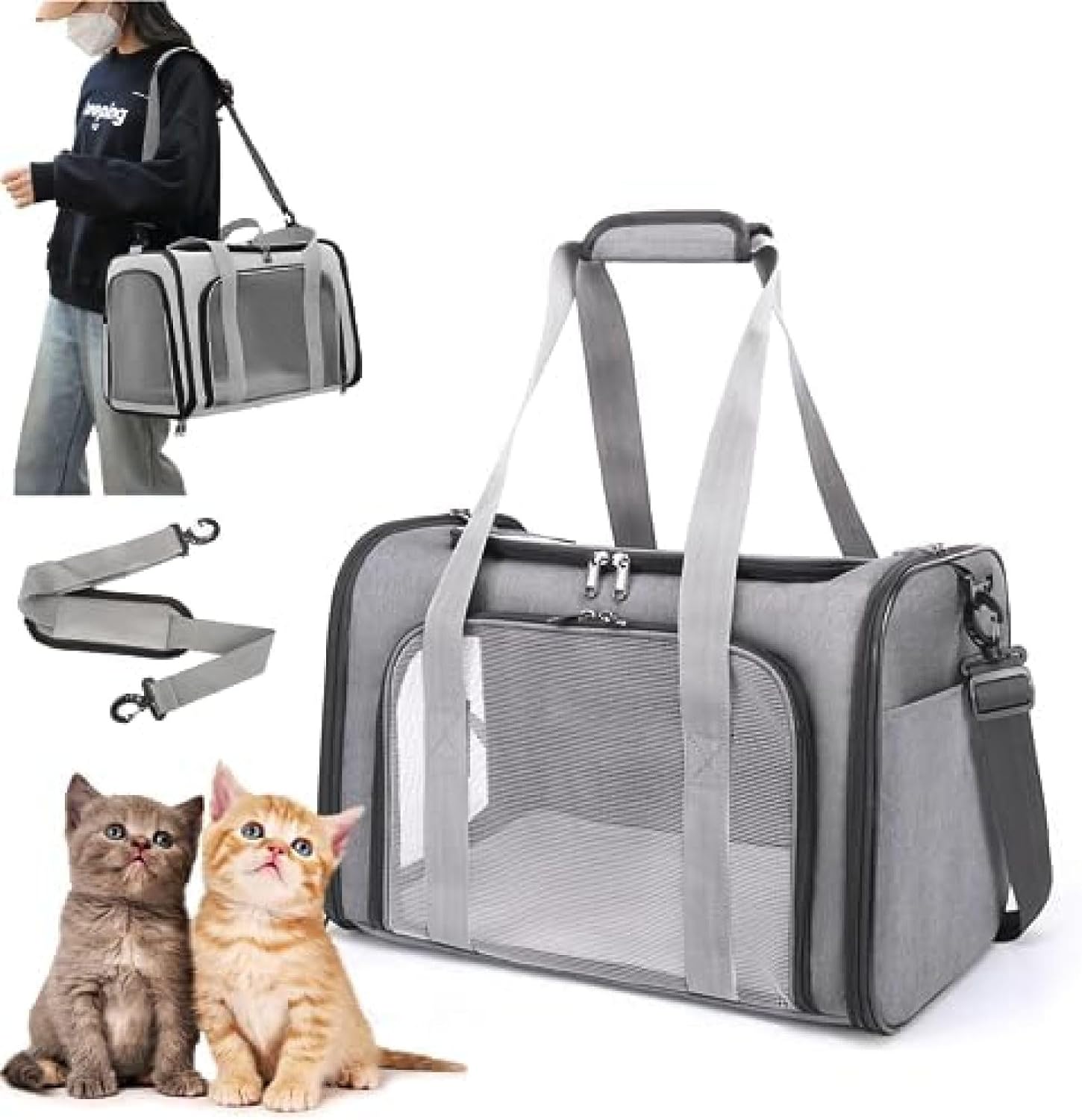 ペットキャリーバッグ 猫キャリーバッグ 犬用キャリー 折りたたみ可能 ショルダーバッグ マット付き 手提げバッグ 通院用 ショルダー おでかけ 飛び出し防止 ソフトクレート お散歩 避難用 防災 バッ|Funny Life 店