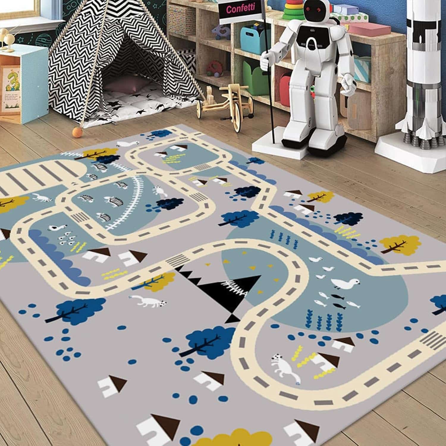 ベビーマット ベビープレイマット ラグ 道路 ロードマップ 地図マップ マイクロファイバー 厚地 幼稚園 保育園 知育玩具 子供部屋 ベビー 知育 フロアマット 滑り止め 優しい肌触り フロアマット|Funny Life 店