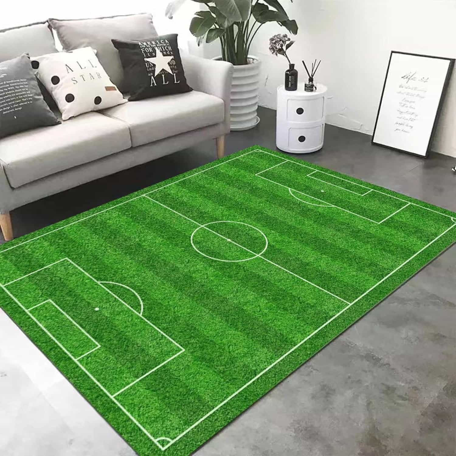 サッカー場 3Dプリント フロアマット 敷物 ラグマット イリュージョンカーペット 滑り止め付 手触りよく 転倒防止 手触り優しい 厚地 子供部屋 居間 リビングルーム 幼児園 保育園 プレイマット｜Funny Life 店