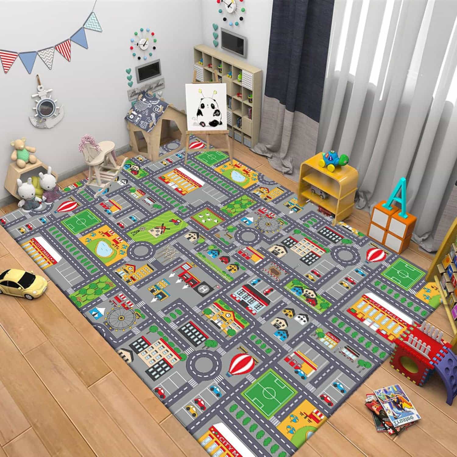 プレイマット ラグマット 子ども部屋 ベビー 新生活 キッズカーペット 大判 道路柄 ゲーム 遊べる 洗える 小学校 幼稚園 保育園 滑り止め キッズルーム 冷房対策 出産祝い 入園祝い キッズラグ｜Funny Life 店