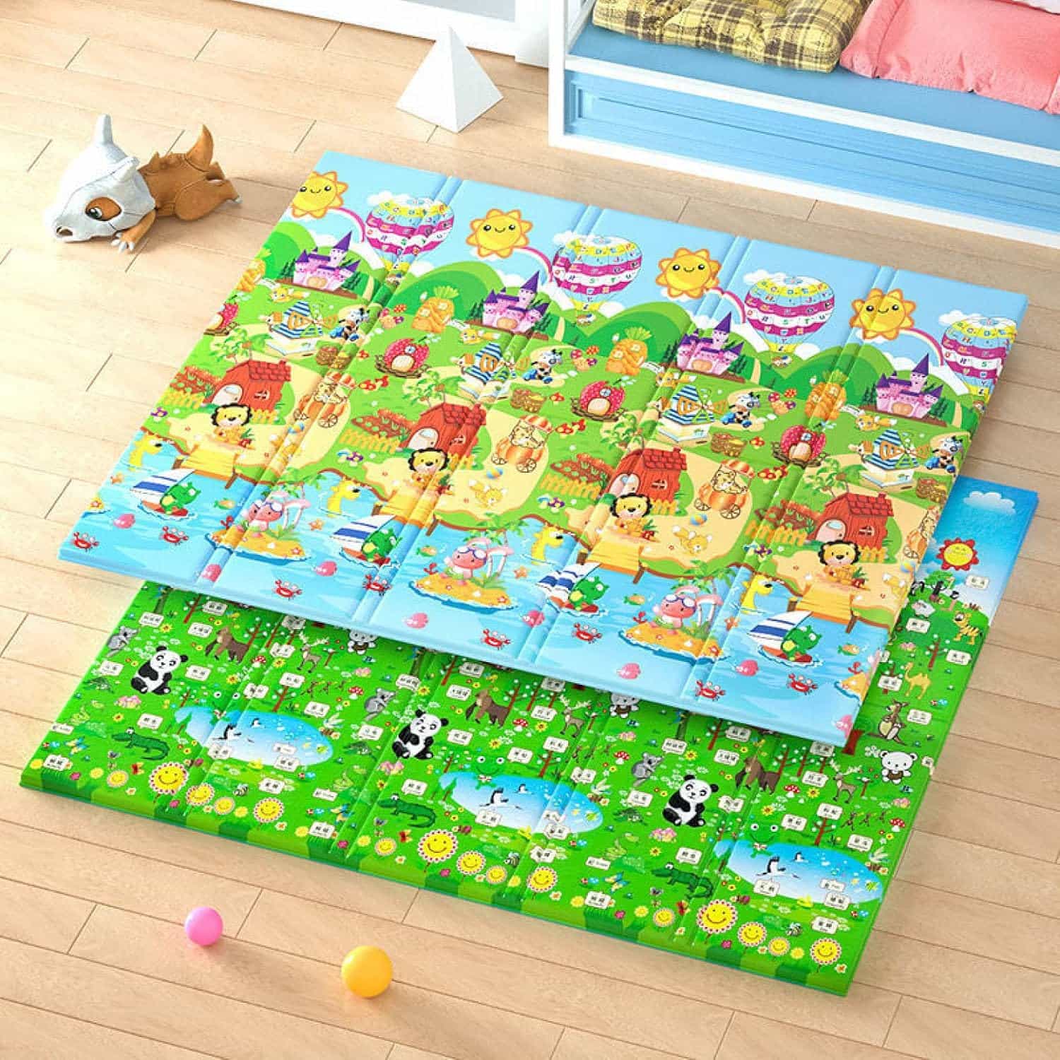 プレイマット ベビー 子どもプレイマット 折り畳み式 ベビープレーマット 衝撃緩和 滑り止め 防水 ベビーマット 子供のゲームパッド 持ち運びやすい XPE素材 安全 無毒 無味 両面使用 2m*1.｜Funny Life 店