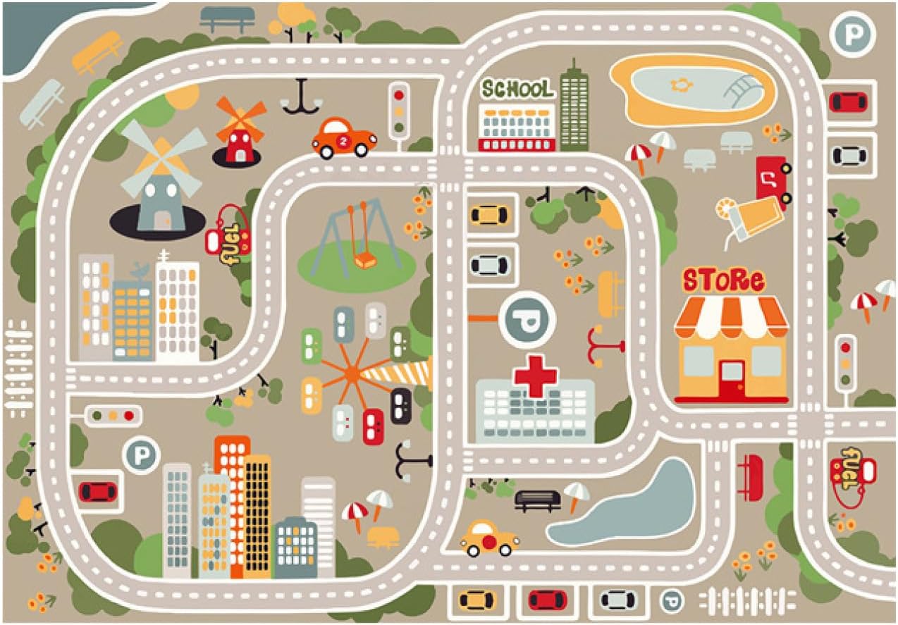 キッズマット ラグ 子供 カーペット プレイマット 道路 ロードマップ 地図マップ 知育玩具 子供部屋 ベビー 知育 フロアマット 滑り止め 優しい肌触り 洗える プレゼント 出産祝い 入園祝い キッ｜Funny Life 店 20,172円