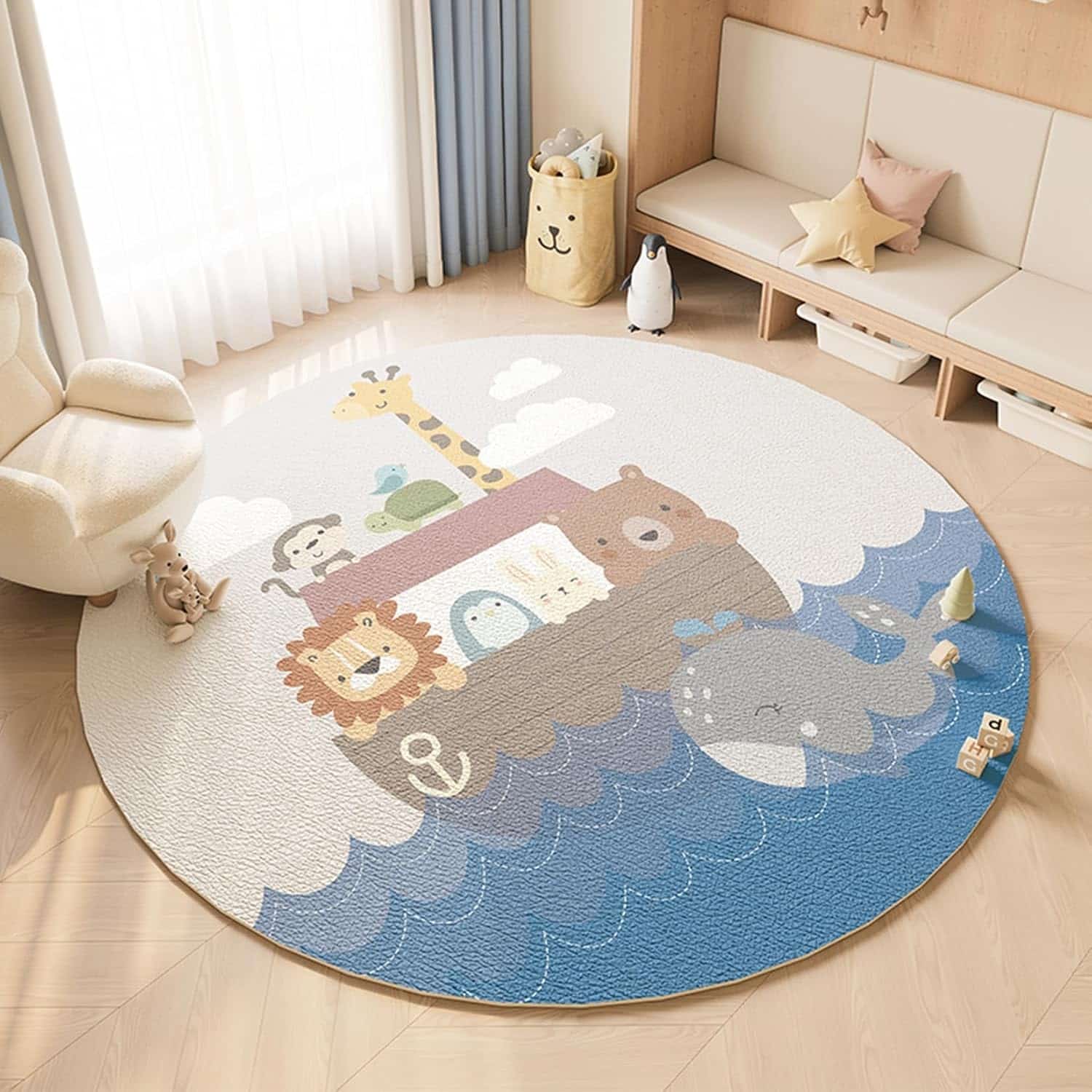 ラグマット PUレザー PVC 拭ける 汚れ防止 カーペット 丸型 プレイマット 子供部屋 厚い 消臭 床暖房 床保護 安心素材 冷房対策 可愛い柄 滑り止め 居間室 幼稚園 保育園 リビングルーム|Funny Life 店