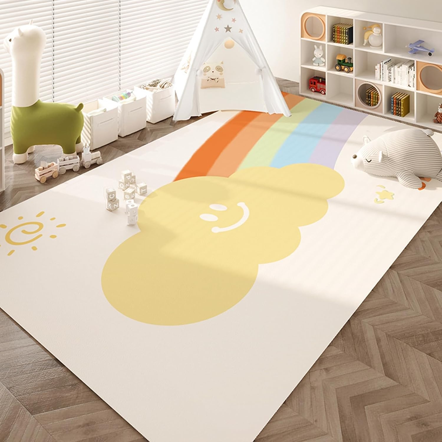 センターマット 子供用カーペット PU革 PVC 防水 防汚 拭ける 大判 プレイマット 滑り止め インテリア 可愛い柄 センターラグ 冷房対策 ふわふわ 防塵 北欧 和室 室内 ベッドルーム 屋内｜Funny Life 店