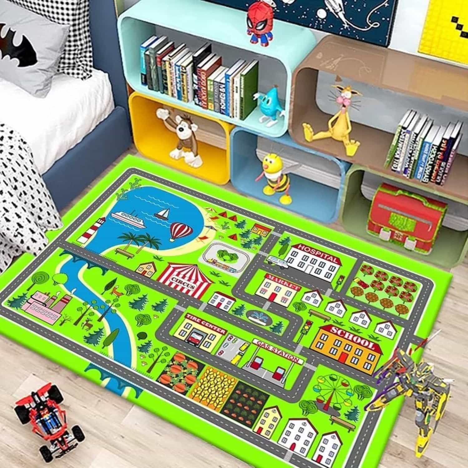 プレイマット キッズマット 道路シート 道路マット プレイシート レジャーシート キッズ 道路ラグ マップ 赤ちゃん 男の子 保護シート かわいい インテリア フロアマット 小学校 幼稚園 保育園 7｜Funny Life 店