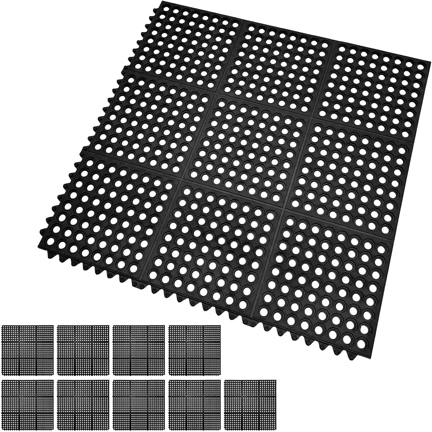 滑り止めマット 屋外 90×90cm 10枚セット 連結可能 すべり止め 有孔 ラバーマット ゴム マット 業務用 介護 施設 玄関マット 歩行 雪道 ゴルフ場 厨房 通路 廊下 ベランダ プール ス