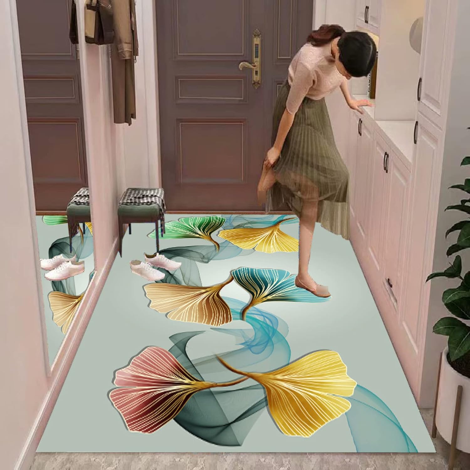 玄関マット 北欧 80x100cm 室内・屋内 薄型 エントランスマット 泥落としマット 速乾 ドアマット 家庭用 キッチンマット 洗える 滑り止め付き 吸水マット げんかんまっと 耐磨耗性素材 多機|Funny Life 店