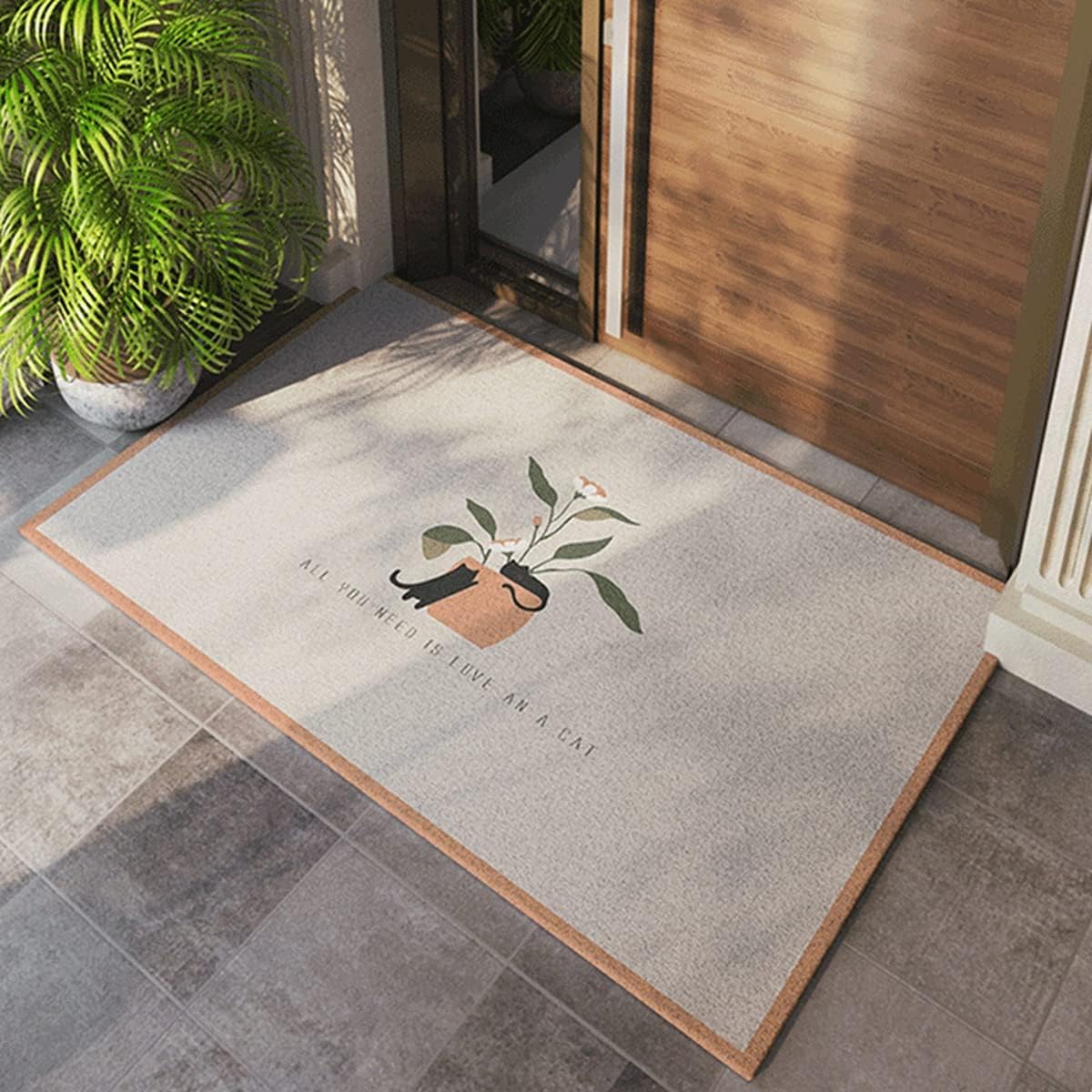 玄関マット キッチンマット カーペット 足ふきマット 北欧 花柄 耐磨耗性 抗菌防臭 滑り止め 室内 屋外 泥落とし おしゃれ 土台 90*90cm|Funny Life 店