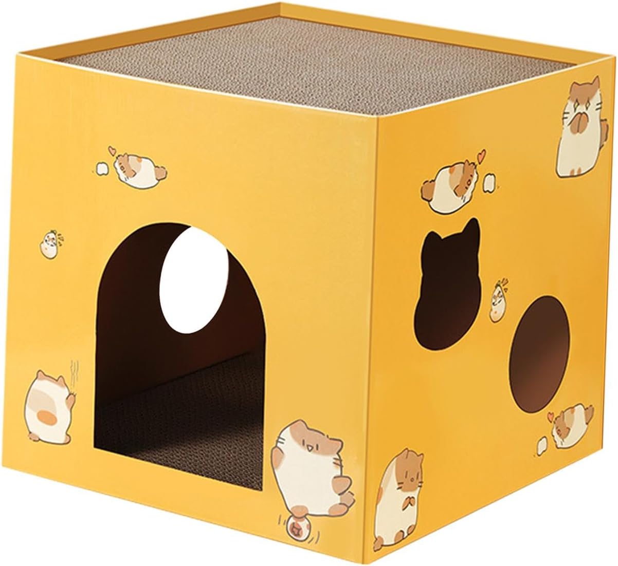 猫ボックス 猫ベッド 猫用ダンボール箱 キャットハウス 爪とぎボード 室内用ダンボールキャットハウス ウサギ 猫 イエローL