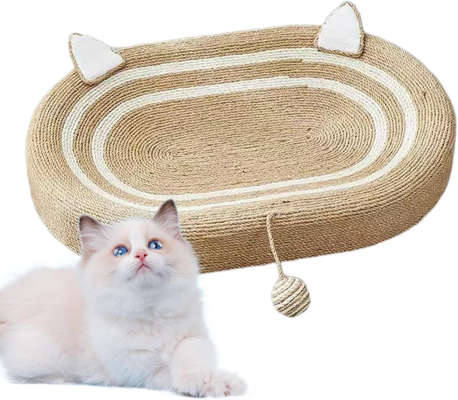 猫の爪とぎボール紙 - ボールおもちゃ付き楕円形猫爪とぎパッド | 織物スクラッチャーパッド、猫の巣ペット用品、飼い主と猫の相互作用を高めるための猫の爪とぎボックス Waglos｜Funny Life 店