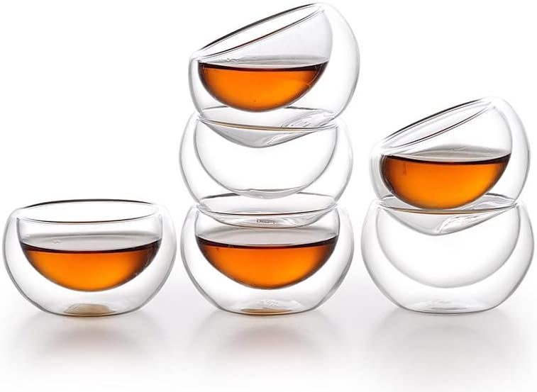 50ML 耐熱ガラス製 二層茶杯 6個セット ダブルウォールグラス ティーカップ 耐熱ガラス湯呑 耐久性 二重構造 透明 おしゃれ 食器 オフィス 家用 来客用 プレゼント
