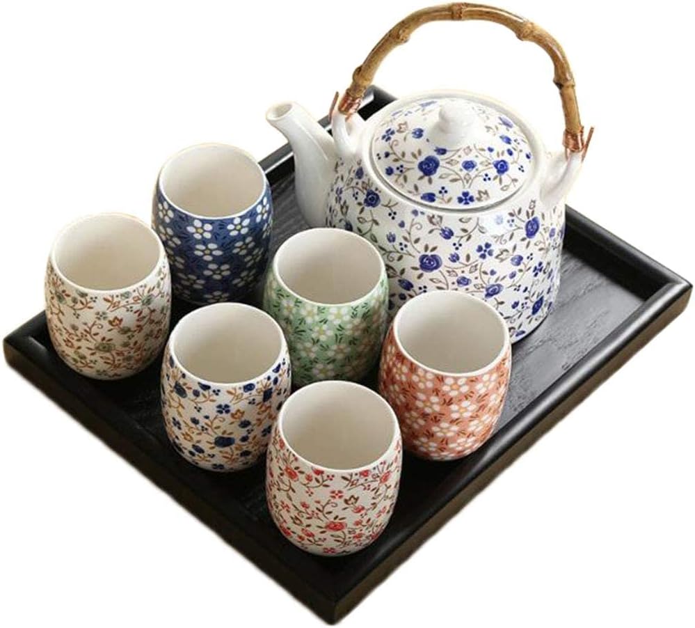 急須 湯呑み 茶托 8点セット 茶器セット ティーポット 茶器揃 花柄 和風 茶具 煎茶碗 陶磁 自宅用 プレゼント 茶道 (セットA) 9,733円