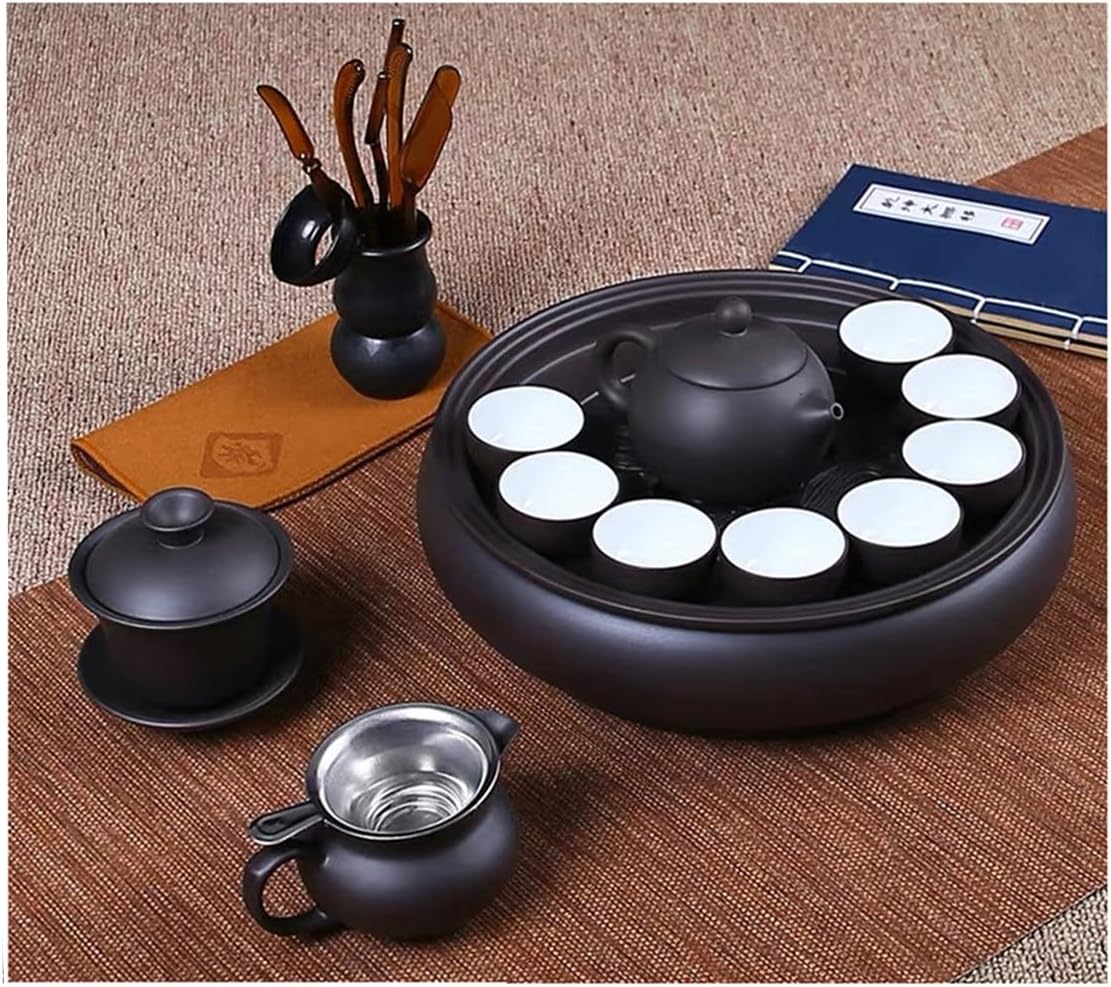 紫砂 茶器 ティーセット 茶具セット陶磁茶器 茶皿 番茶器セット乾燥 急須 湯呑みセット 茶器揃な 和風 ブラック+ホワイト