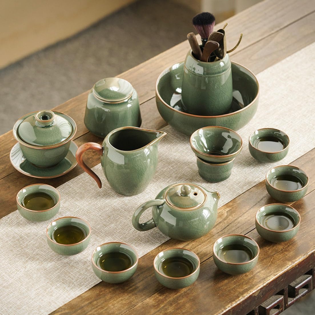 ティーセット 貫入 茶器セット 急須 湯呑みセット 工夫茶器 煎茶器セット 番茶器セット 湯呑み ティーポット 湯飲み茶碗 茶碗 煎茶道具 茶器揃い 来客用 中国 徳化 カラー14 磁茶器 工芸茶 s|Funny Life 店