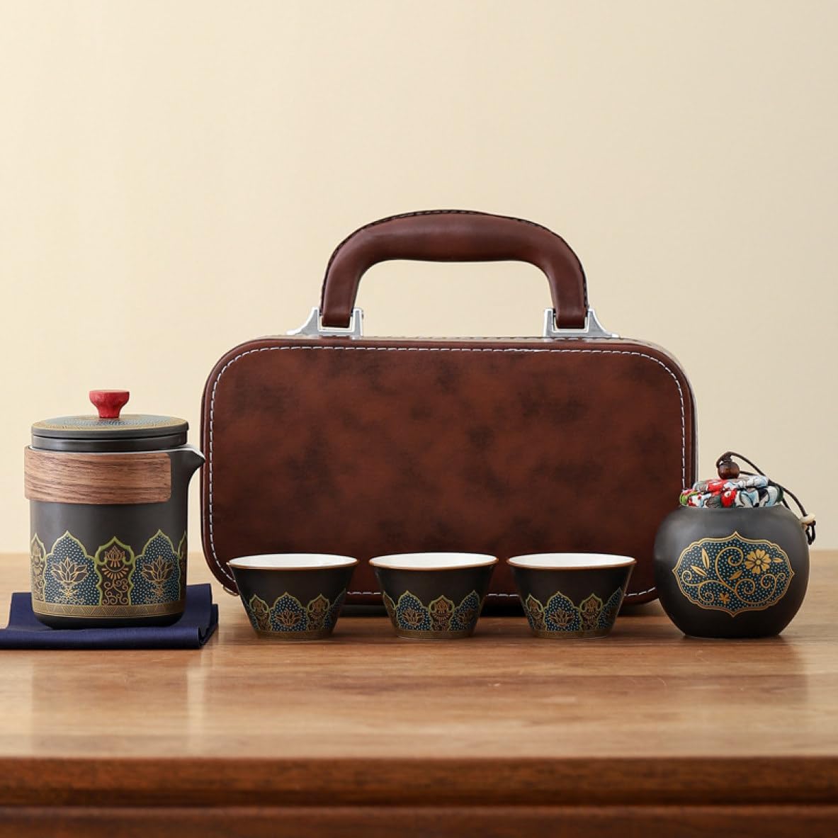 茶器セット陶器 旅行ティーセット 携帯用 旅行 収納バッグ付き カラー3 中国茶器 急須 湯呑セット カップポータブル 旅行用茶具セット エレガント 持ち運び便利 日常使い お出かけ用 set1 アウ