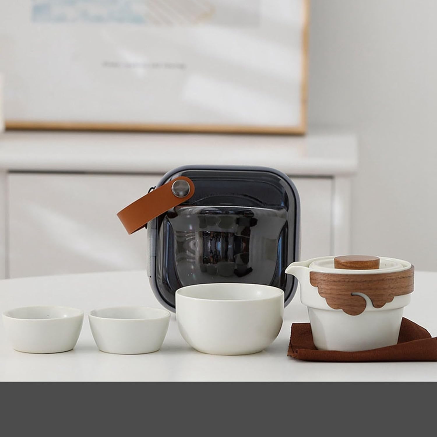 陶器製ティーセット 茶器セット 急須 3個湯呑みセット コンパクト 収納バッグ付き 麦茶ポット ティーカップ ポータブル 茶入 耐熱 おしゃれ シンプル ハーブティー 中国茶 台湾茶 キャンプ用品 父｜Funny Life 店