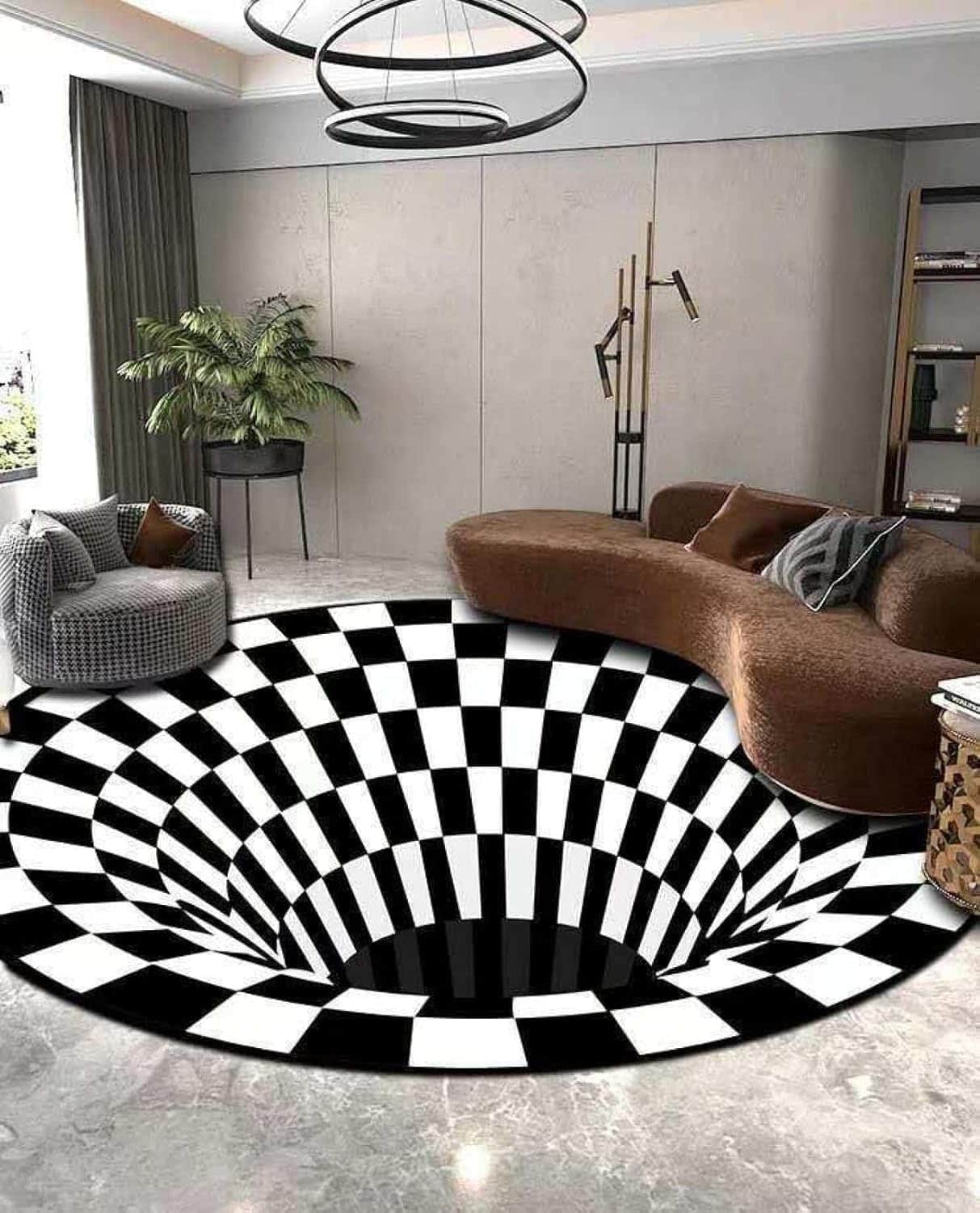 円形 チェアマット 床保護マット イリュージョンカーペット 大判 3Dプリント トリックアート 目の錯覚 家具保護 3D錯視エリアラグ 滑り止め 防ダニ フロアマット 面白い 敷物 インテリア リビン｜Funny Life 店