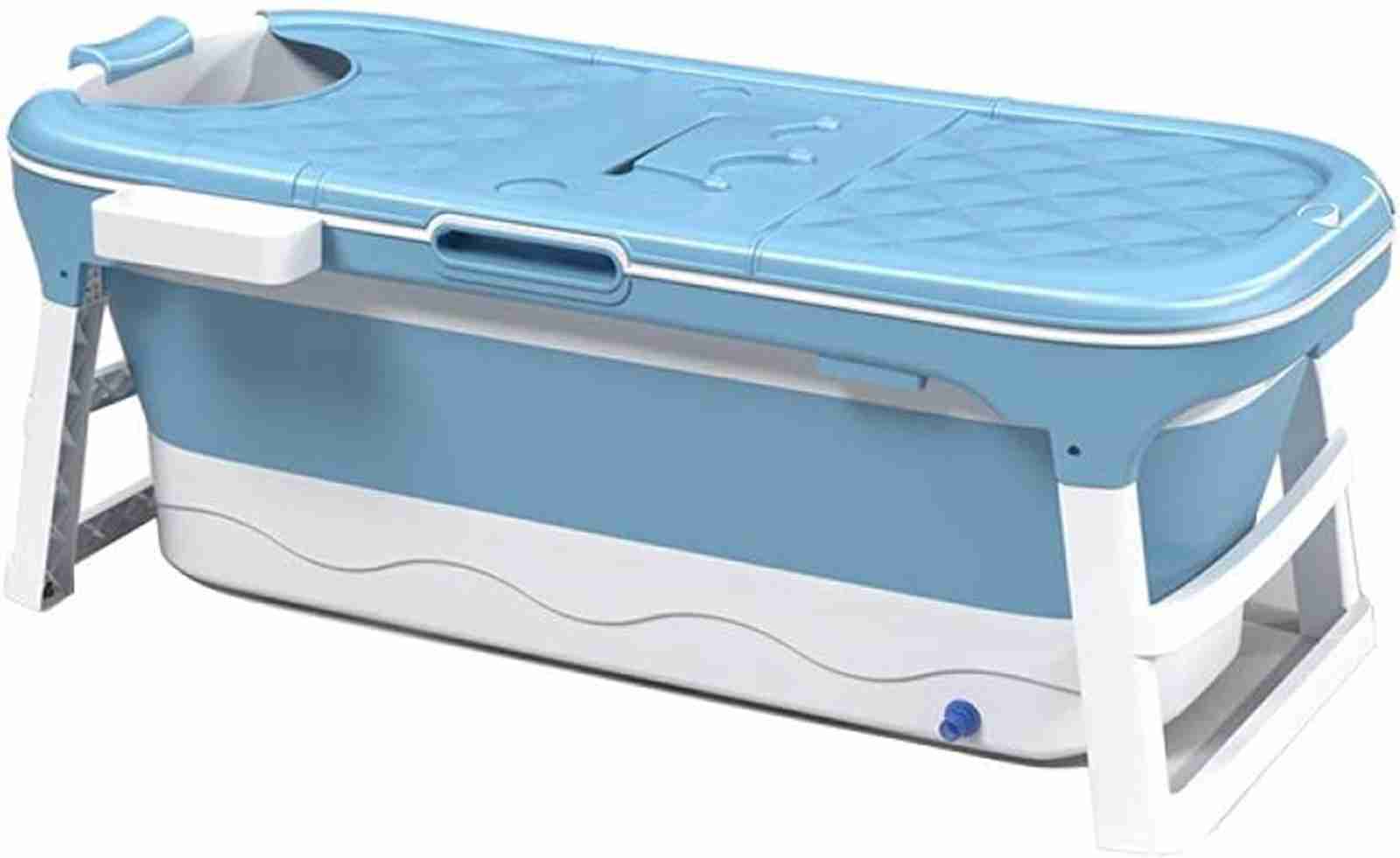 折り畳み浴槽 簡易浴槽 折りたたみバスタブ バスタブ 浴槽 大型 安全素材 多機能 滑り止め 持ち運び便利 家庭用 大人 SPA お風呂 保温蓋つき (146x62x54cm ブルー)