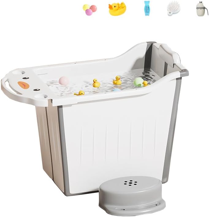 ポータブルバスタブ 可愛い ベビーバス 折りたたみ スパ浴槽 子供 幅55×奥行37×高さ48cm コンパクト 排水簡単 持ち運び 省スペース ポータブル浴槽 簡易風呂 0~15歳 子供 プール 折り