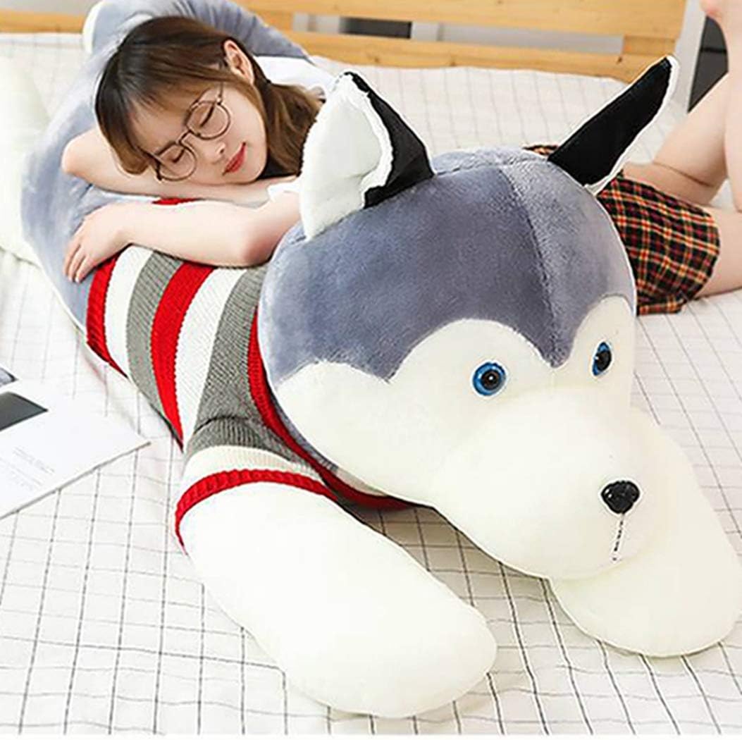 ぬいぐるみ ハスキー 特大 可愛い犬 ハスキー抱き枕 犬ちゃん 縫い包み プレゼント ふわふわ かわいい お人形 クリスマスのギフト グレー 130cm 添い寝枕 カーグッズ 腰当てクッション 背もた|Funny Life 店