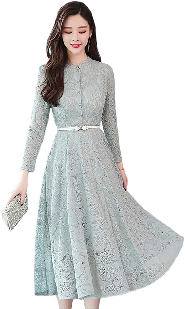 レディース ドレス ワンピース ロングワンピース ロングドレス レースワンピース フォーマルワンピース ファッション 立ち襟 立体な花柄刺繍 ハイウエスト スリム 結婚式 演奏会 パーティー ブラック